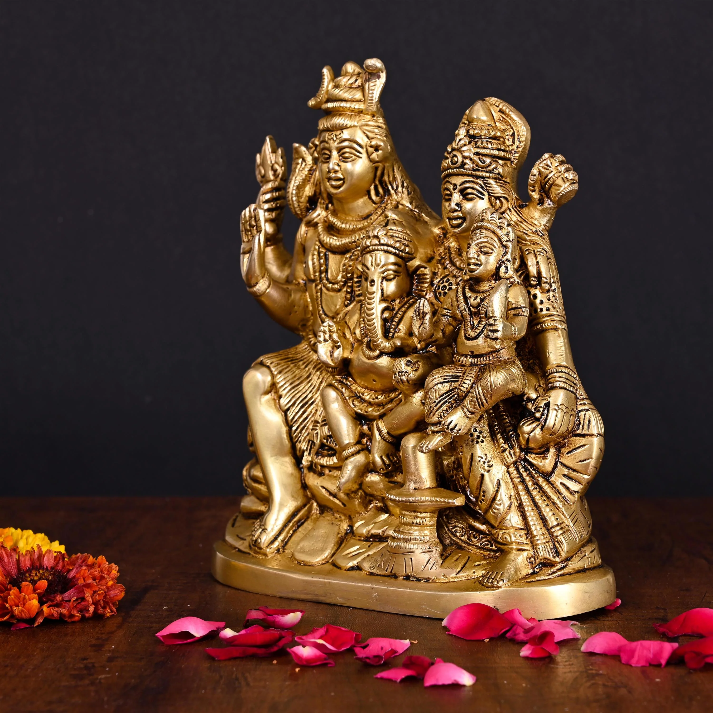 Brass Sitting Shiva Family Statue (8 Inch) - Image 2