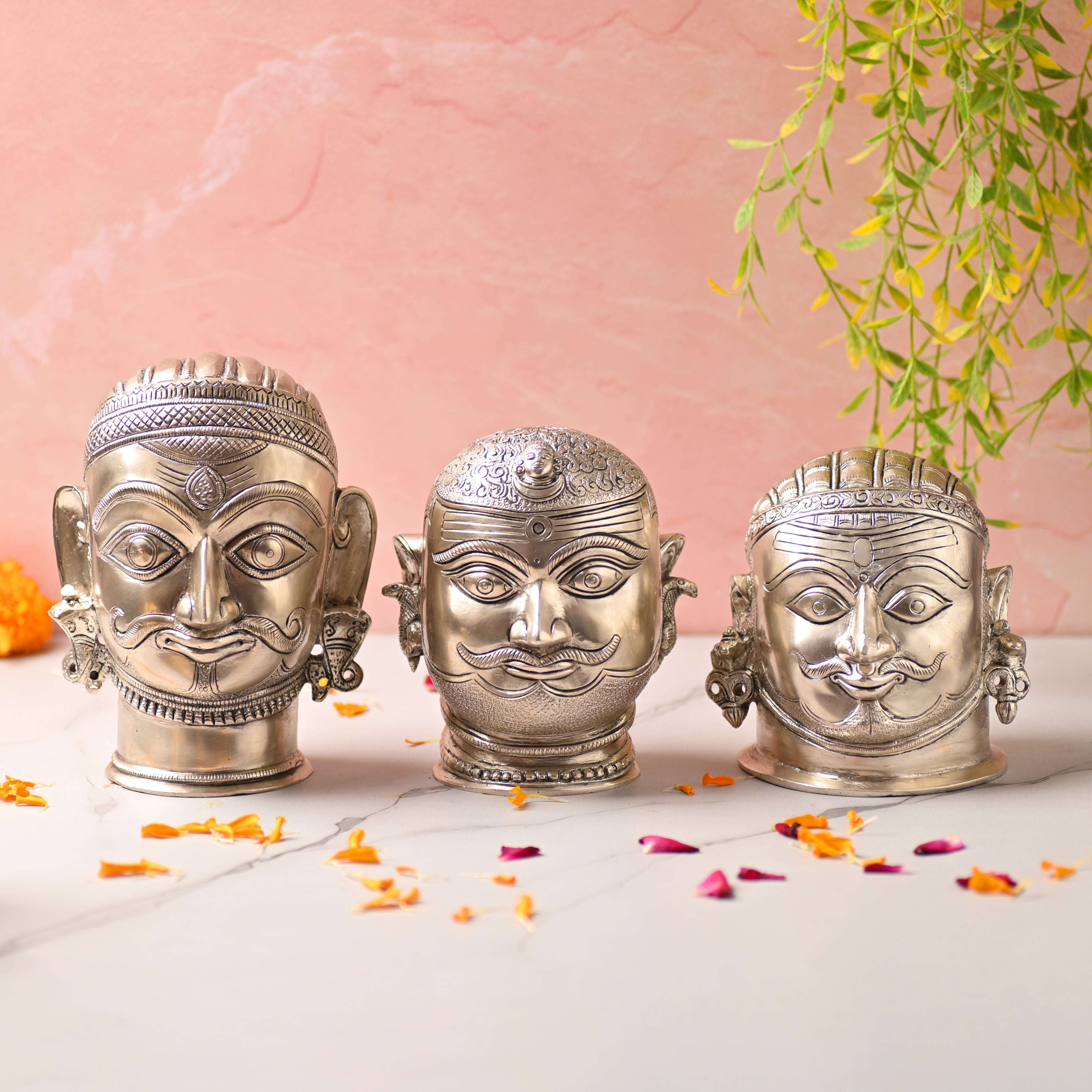 Brass Silver Plated Shiva Head Idol