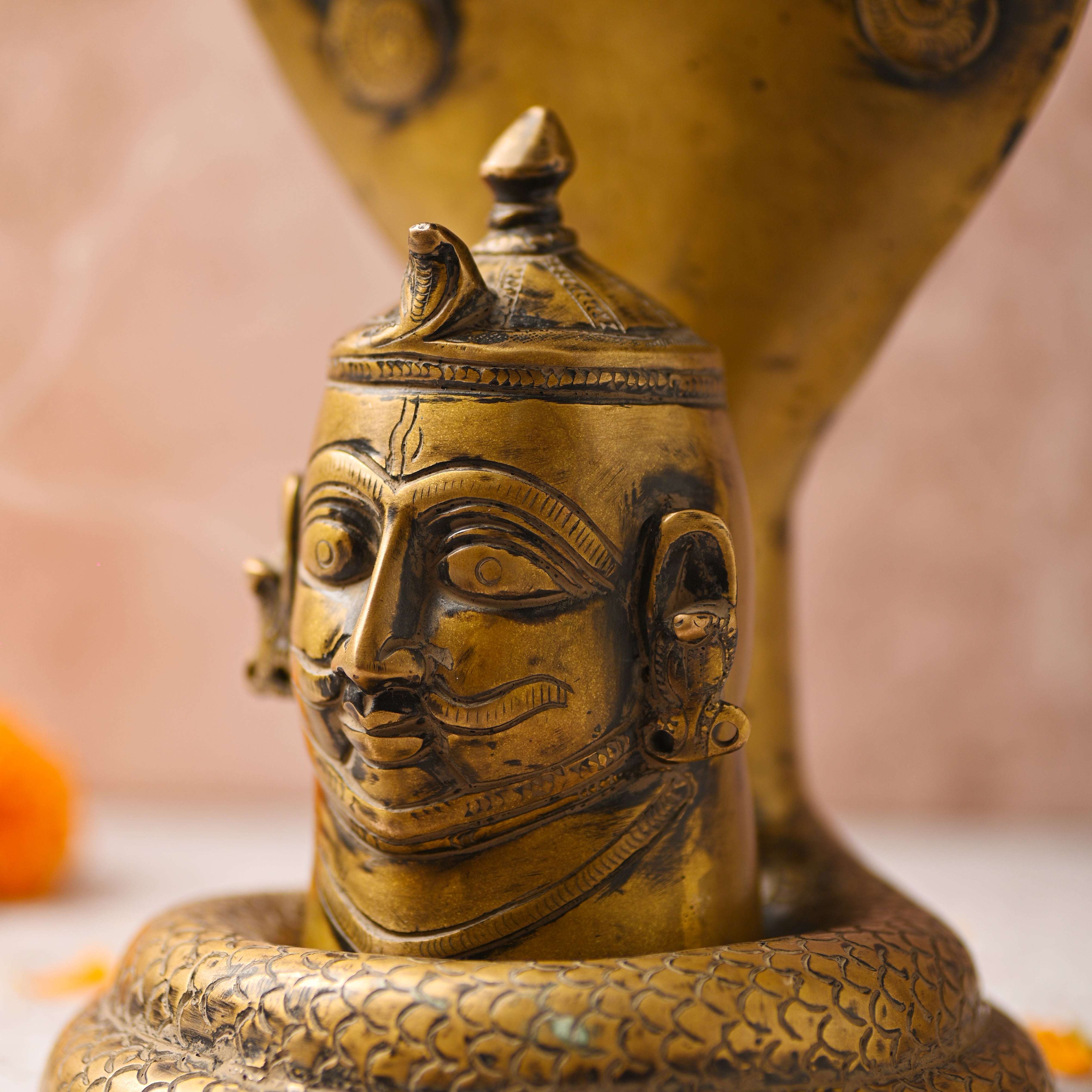 Brass Handcrafted Shiva Head with Sheshnaag (9.5 Inch) - Image 2