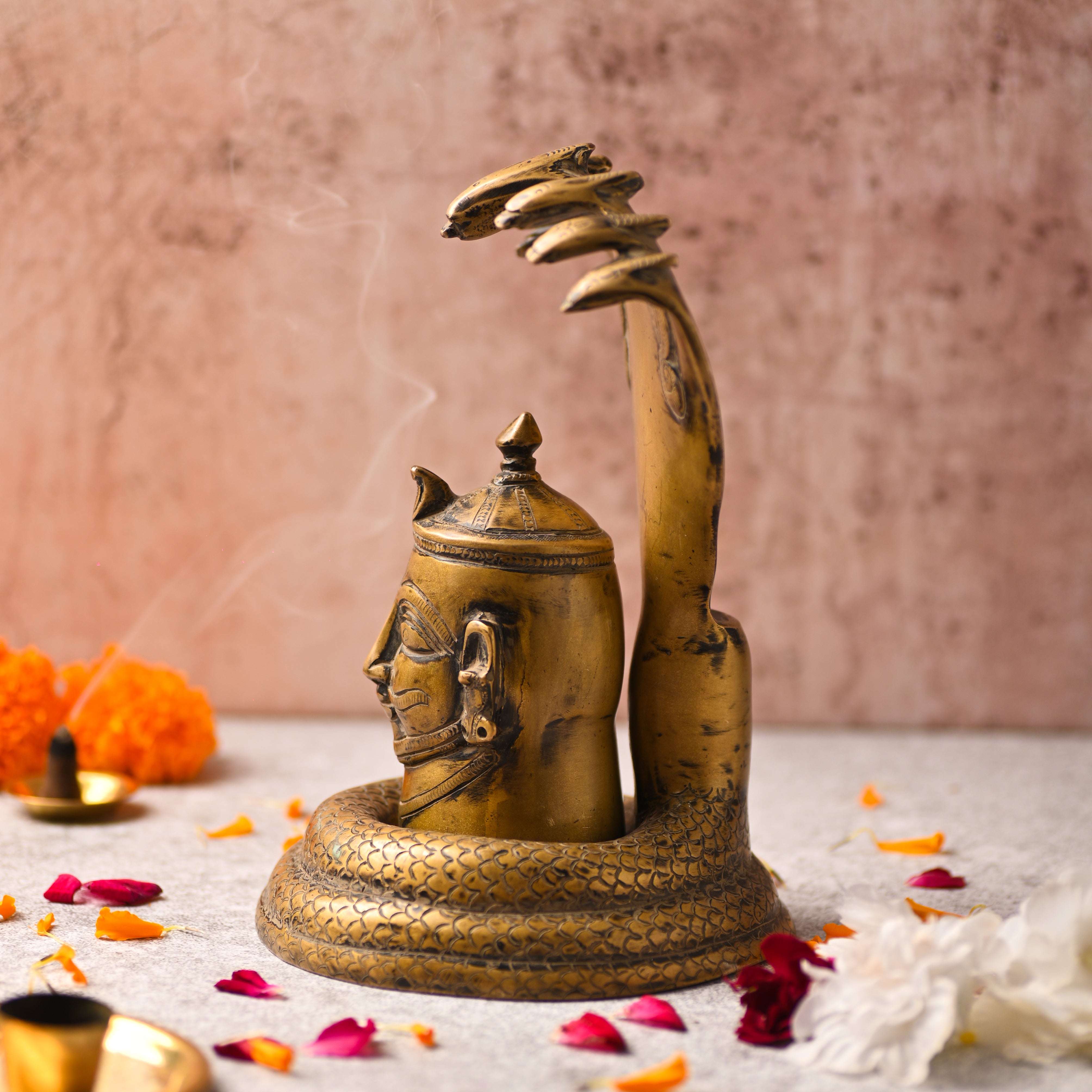 Brass Handcrafted Shiva Head with Sheshnaag (9.5 Inch) - Image 3
