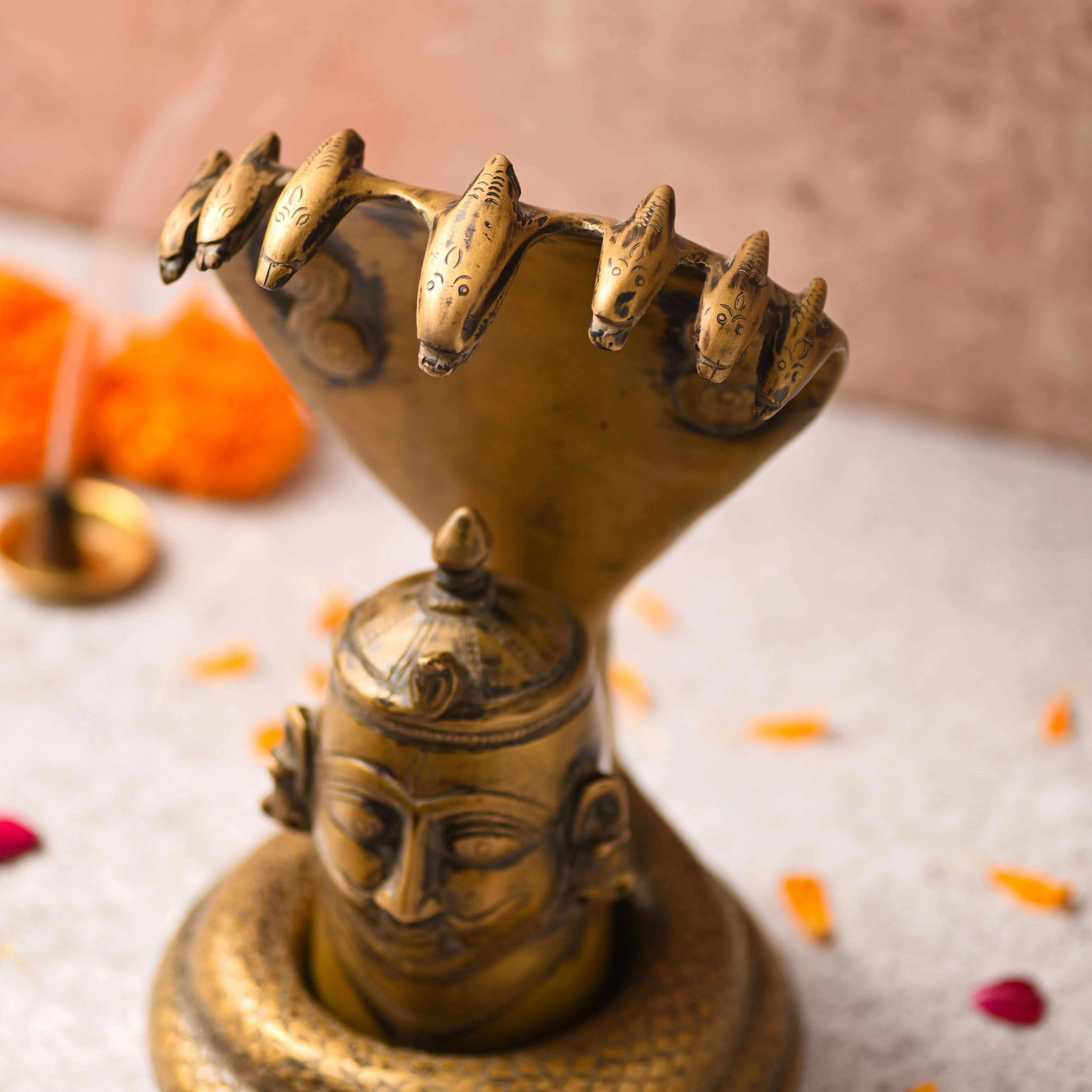 Brass Handcrafted Shiva Head with Sheshnaag (9.5 Inch) - Image 4