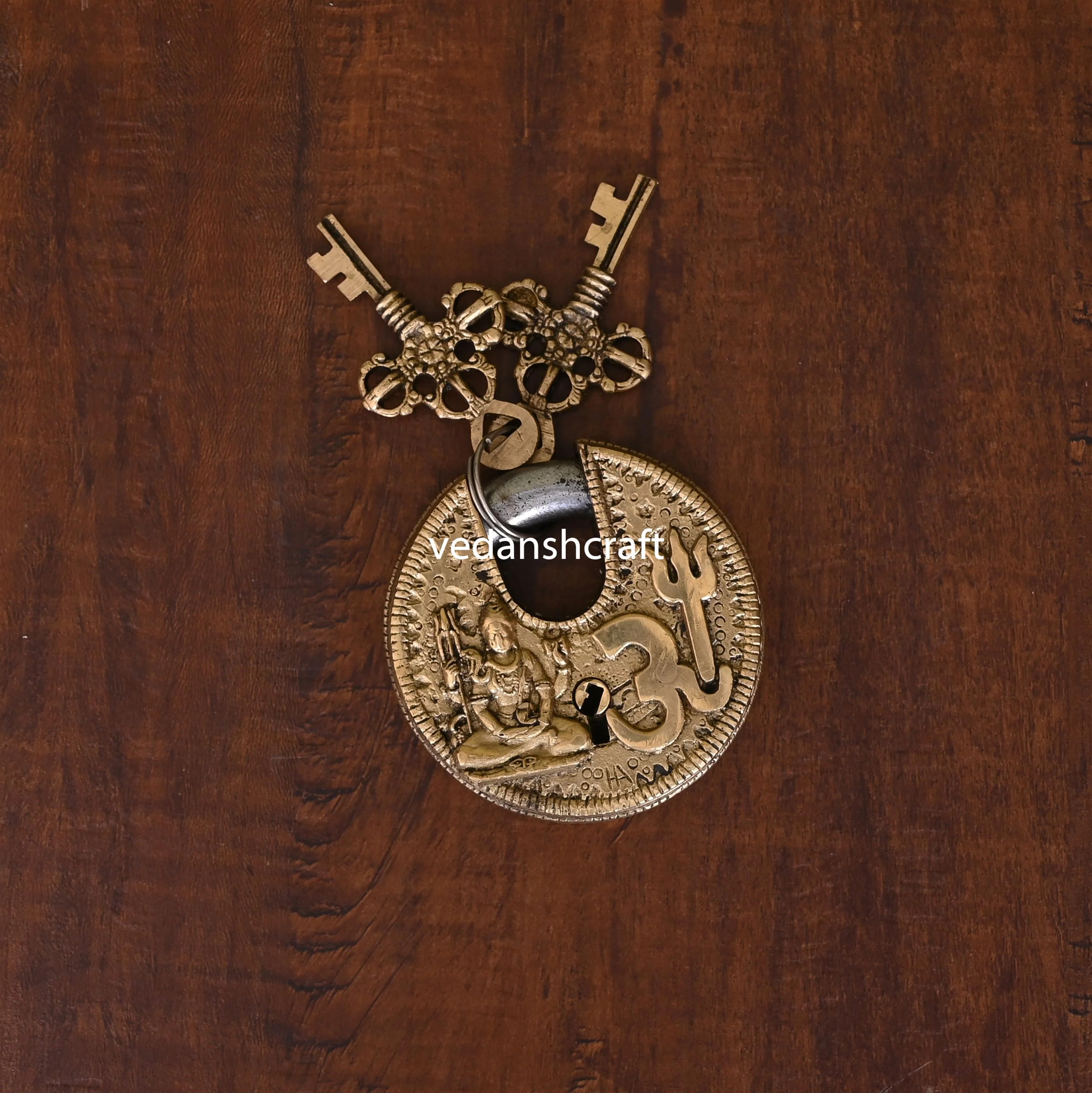 Brass Shiva Om Round Door Lock With Three Keys (3 Inch)