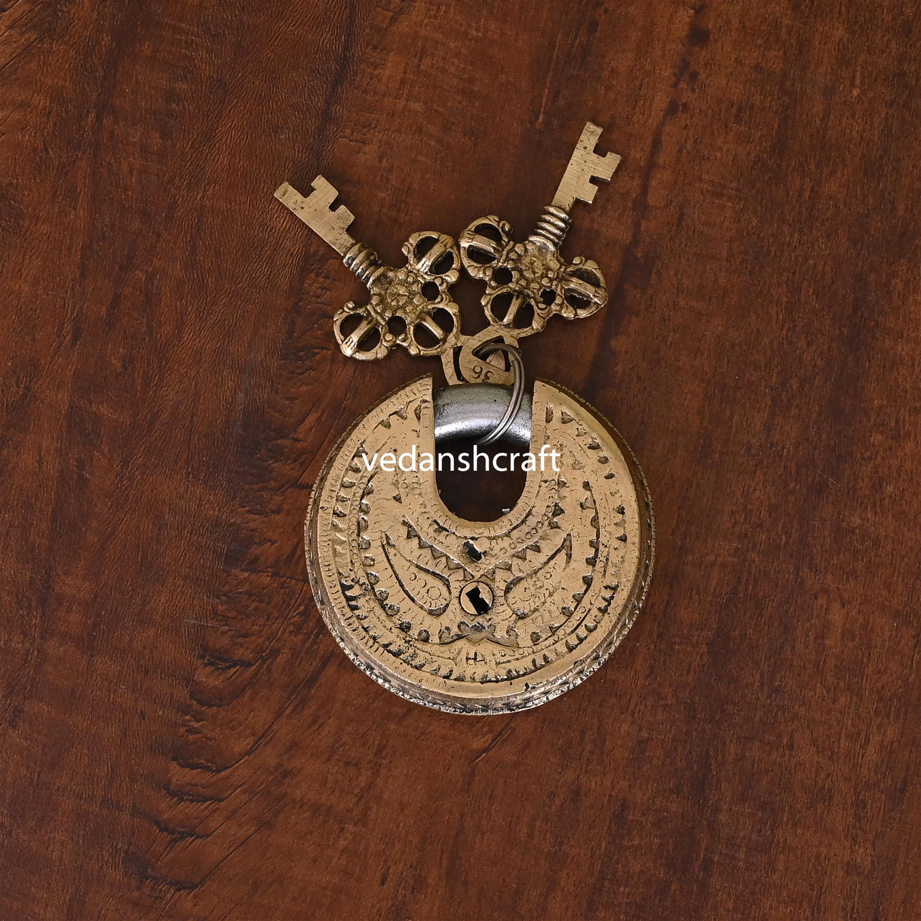 Brass Shiva Om Round Door Lock With Three Keys (3 Inch) - Image 2