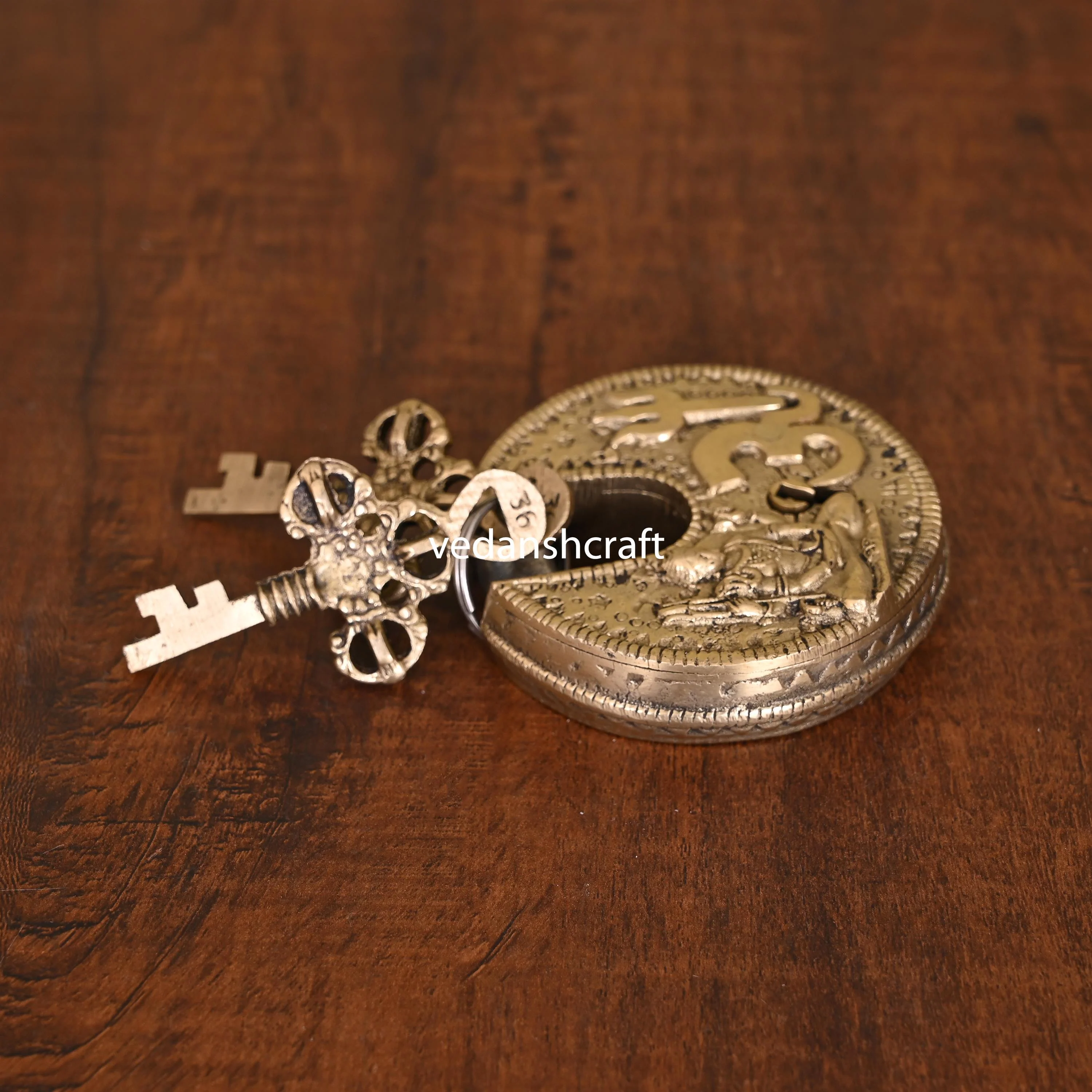 Brass Shiva Om Round Door Lock With Three Keys (3 Inch) - Image 3
