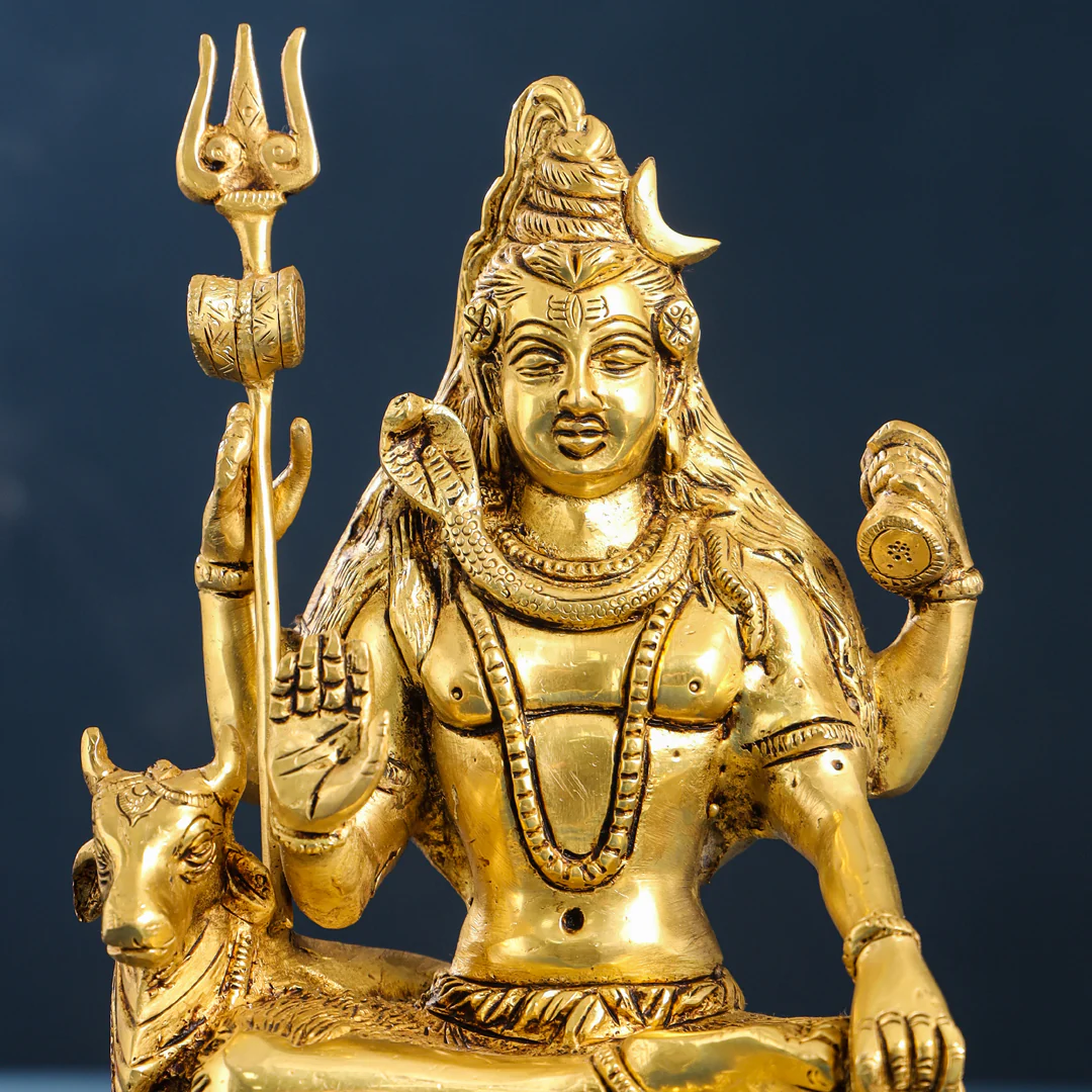 Brass Sitting Shiva With Nandi Idol (9.5 Inch) - Image 4