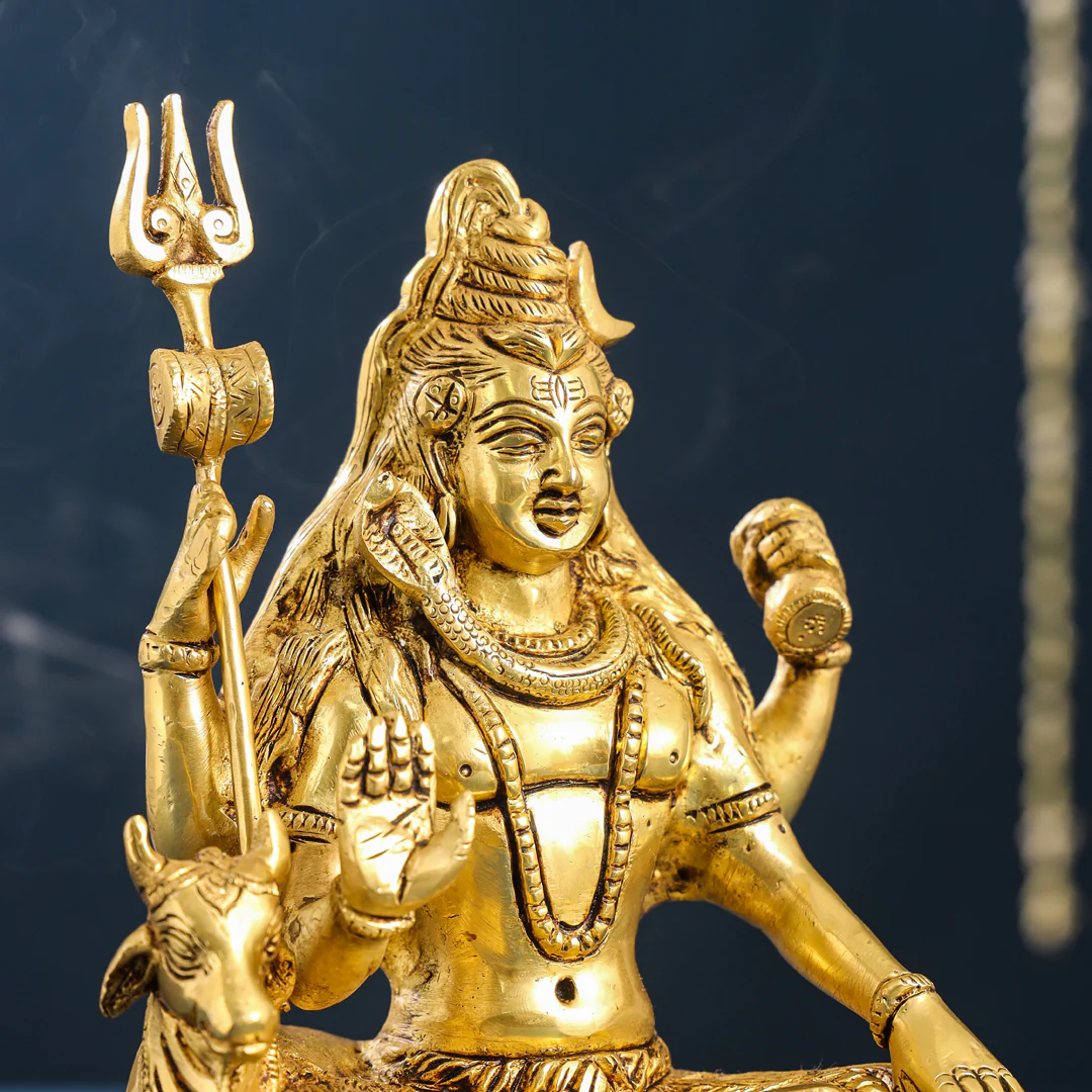 Brass Sitting Shiva With Nandi Idol (9.5 Inch) - Image 5