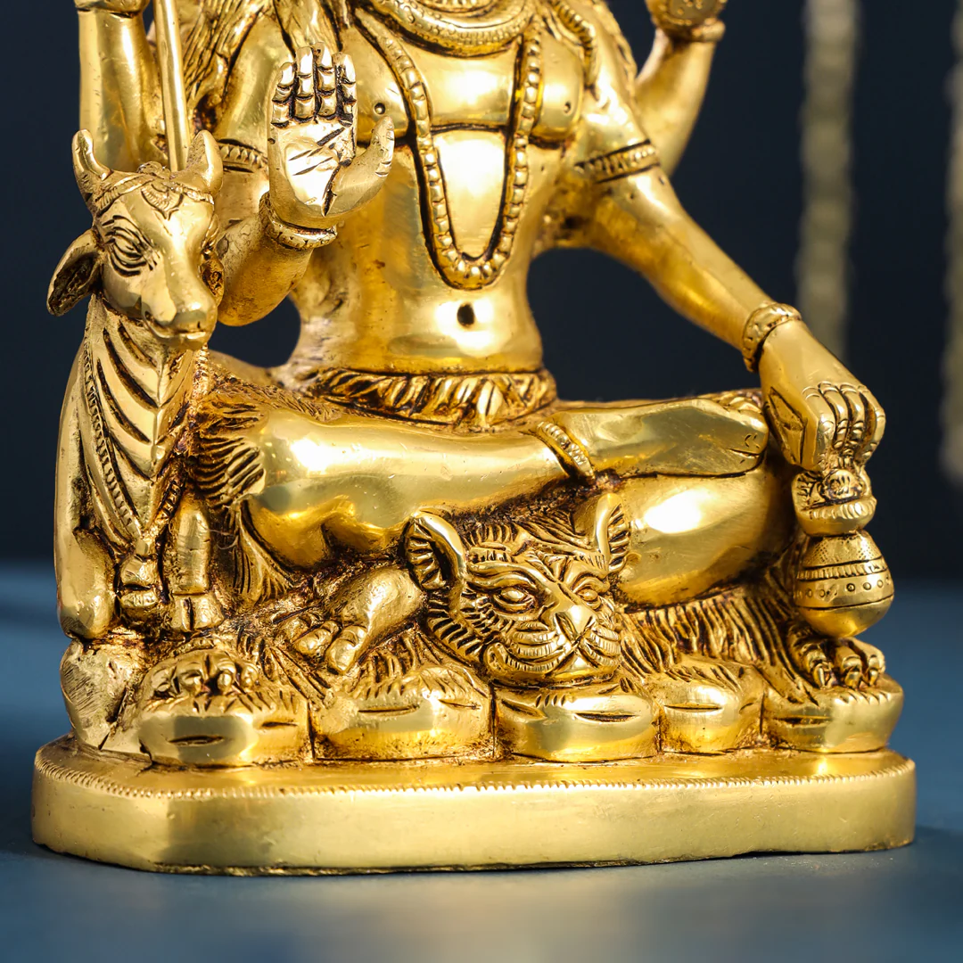 Brass Sitting Shiva With Nandi Idol (9.5 Inch) - Image 6