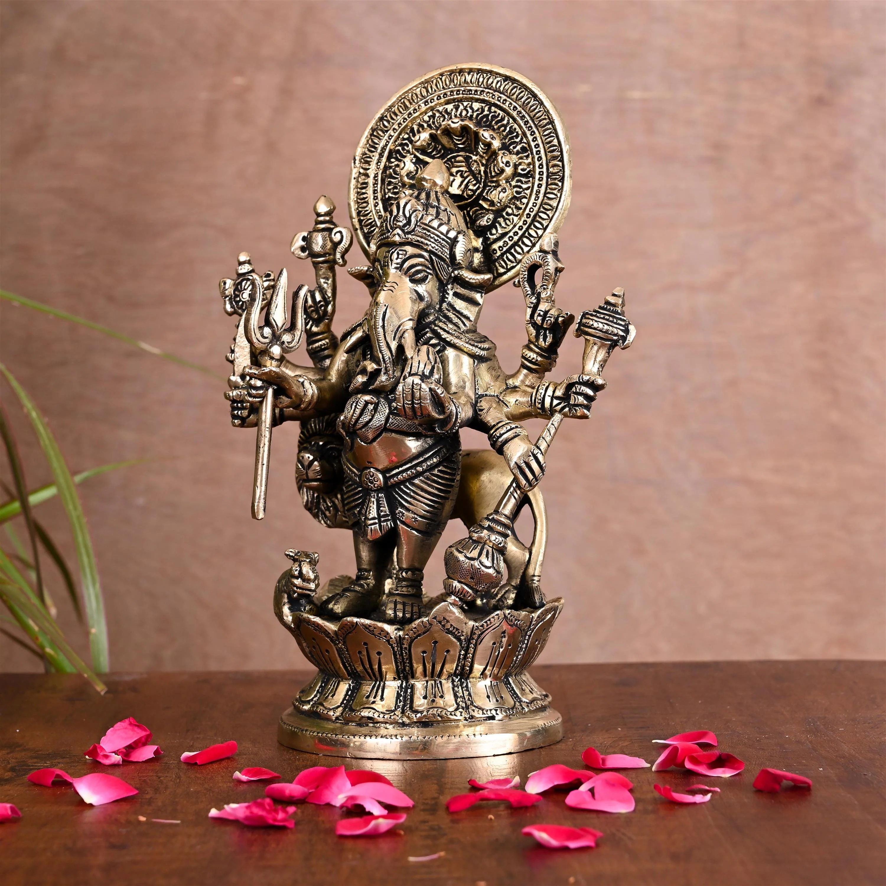 Brass Shubha Drishti Standing Ganesha Idol (9 Inch) - Image 2