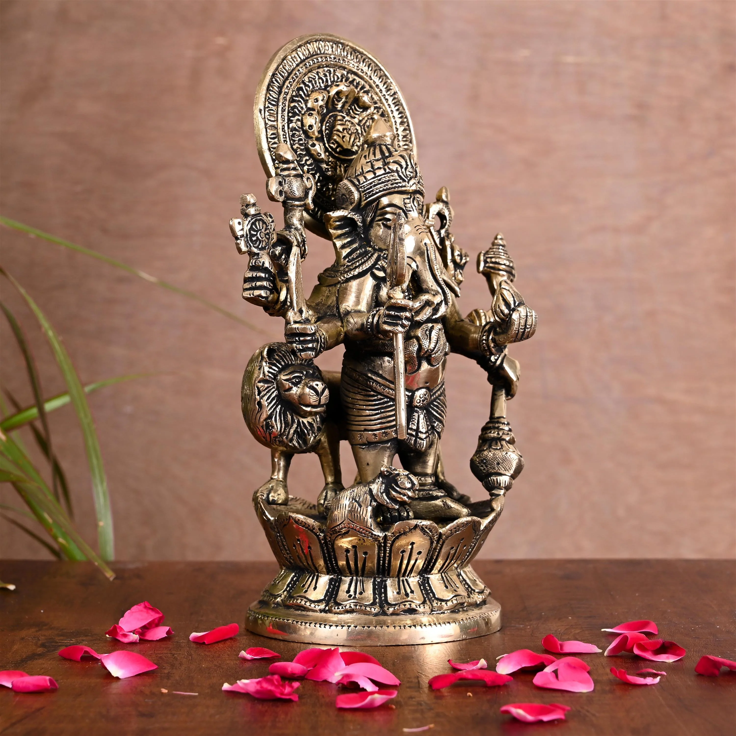 Brass Shubha Drishti Standing Ganesha Idol (9 Inch) - Image 3