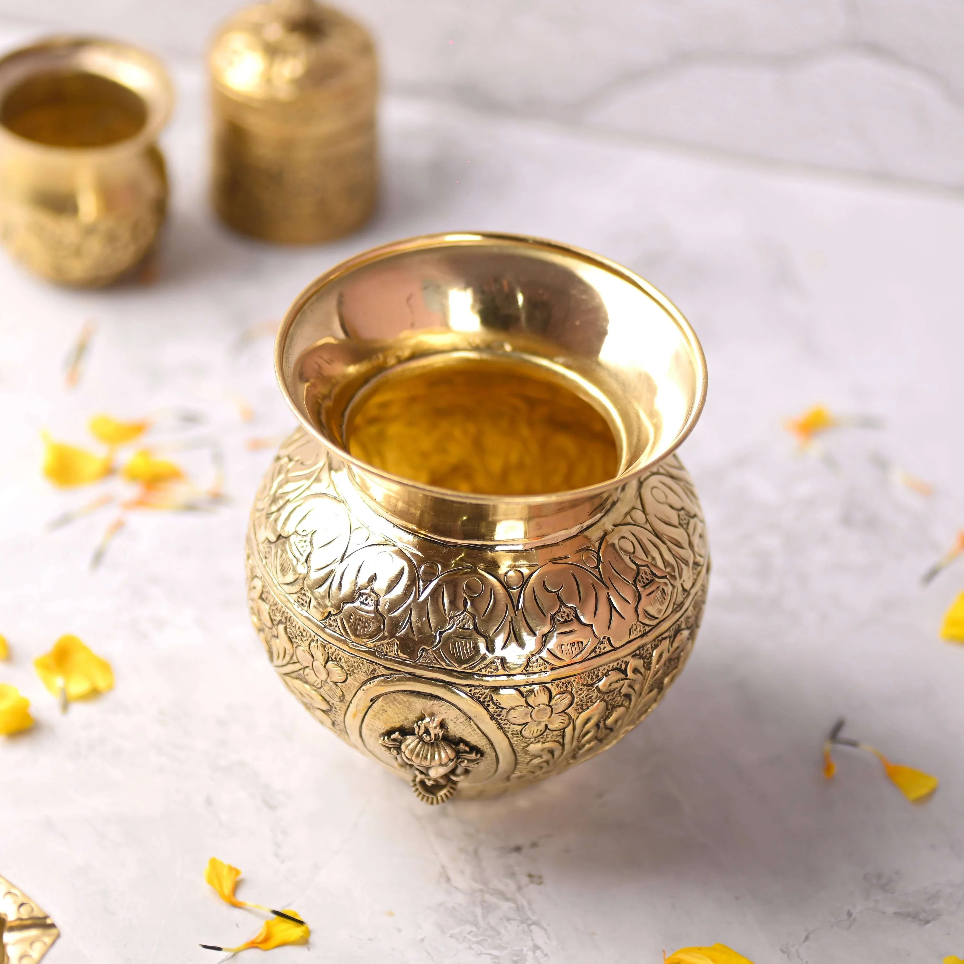Brass Shankh Chakra Namaha Kodam / Kalash (5 Inch) - Image 3