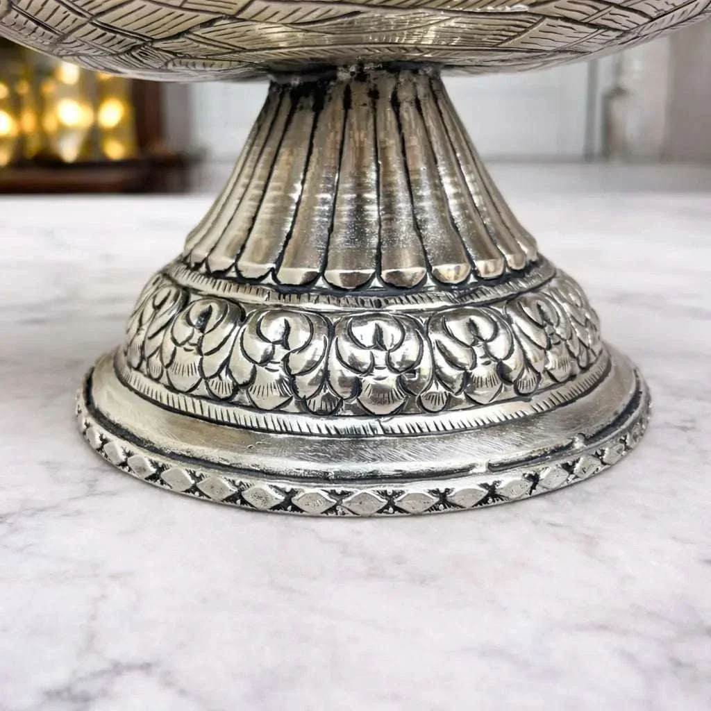 Brass Silver Plated Decorative Basket with Floral Design (10 Inch) - Image 6