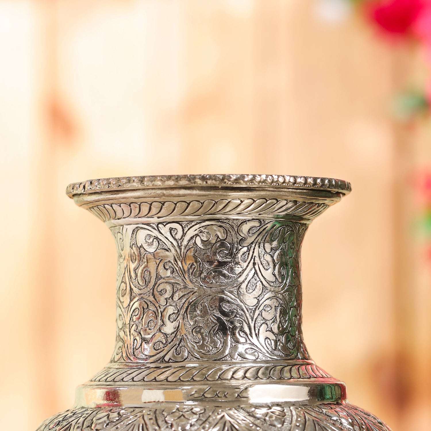 Brass Silver Plated Flower Pot with Floral Design (11 Inch) - Image 3