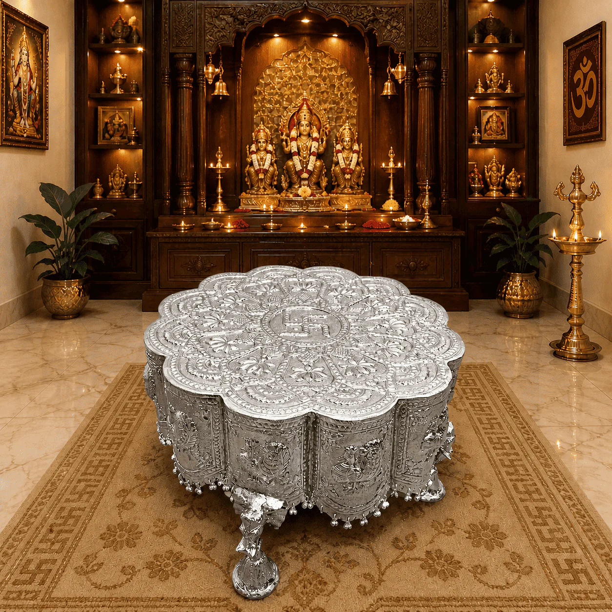 Brass Silver Plated Handcrafted Chowki - Image 7