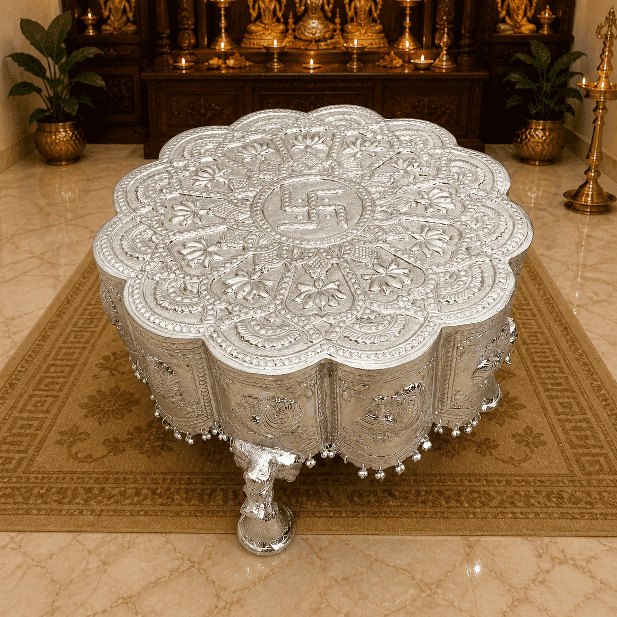 Brass Silver Plated Handcrafted Chowki - Image 9