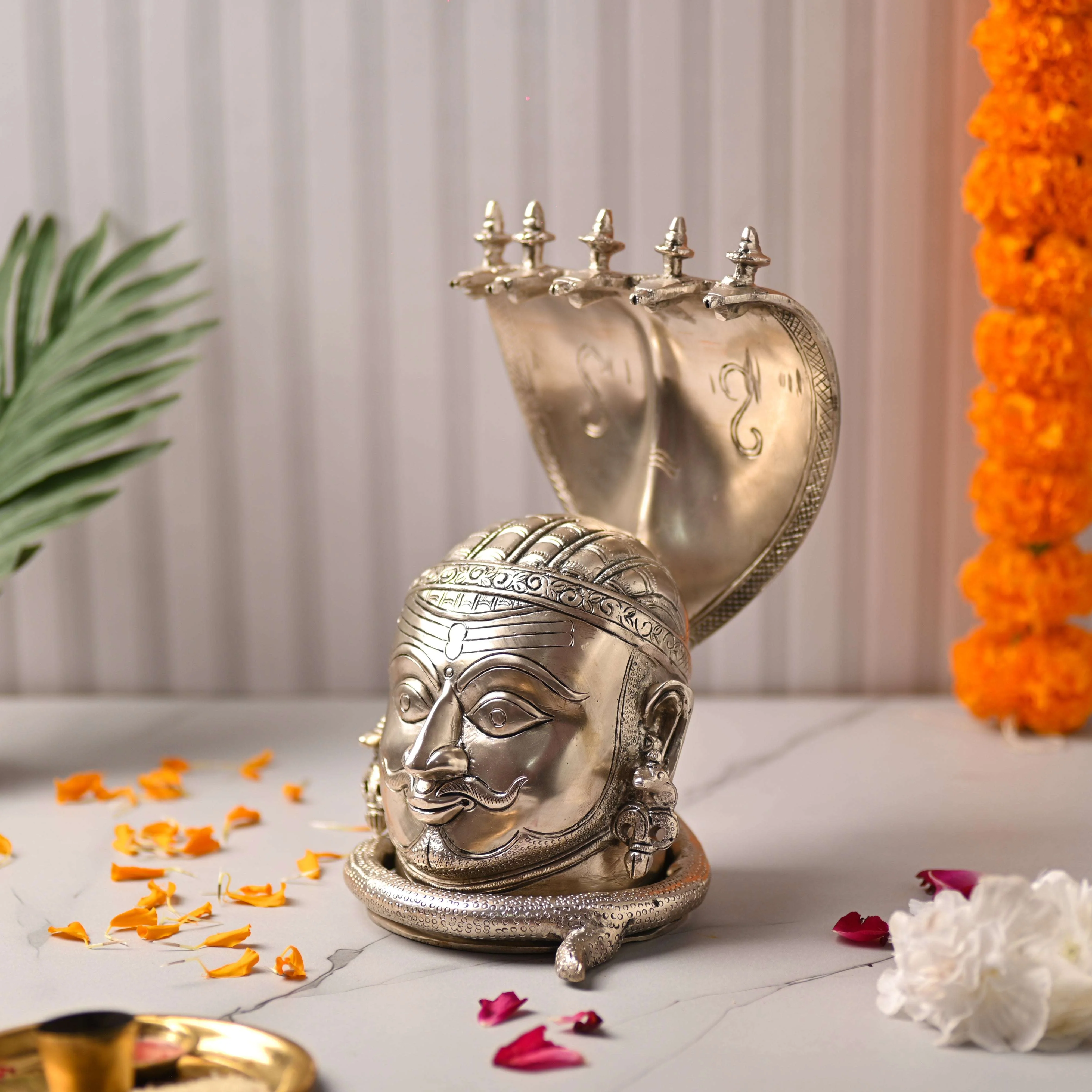 Brass Silver Plated Shiva Head with Sheshnaag (9.5 Inch) - Image 2