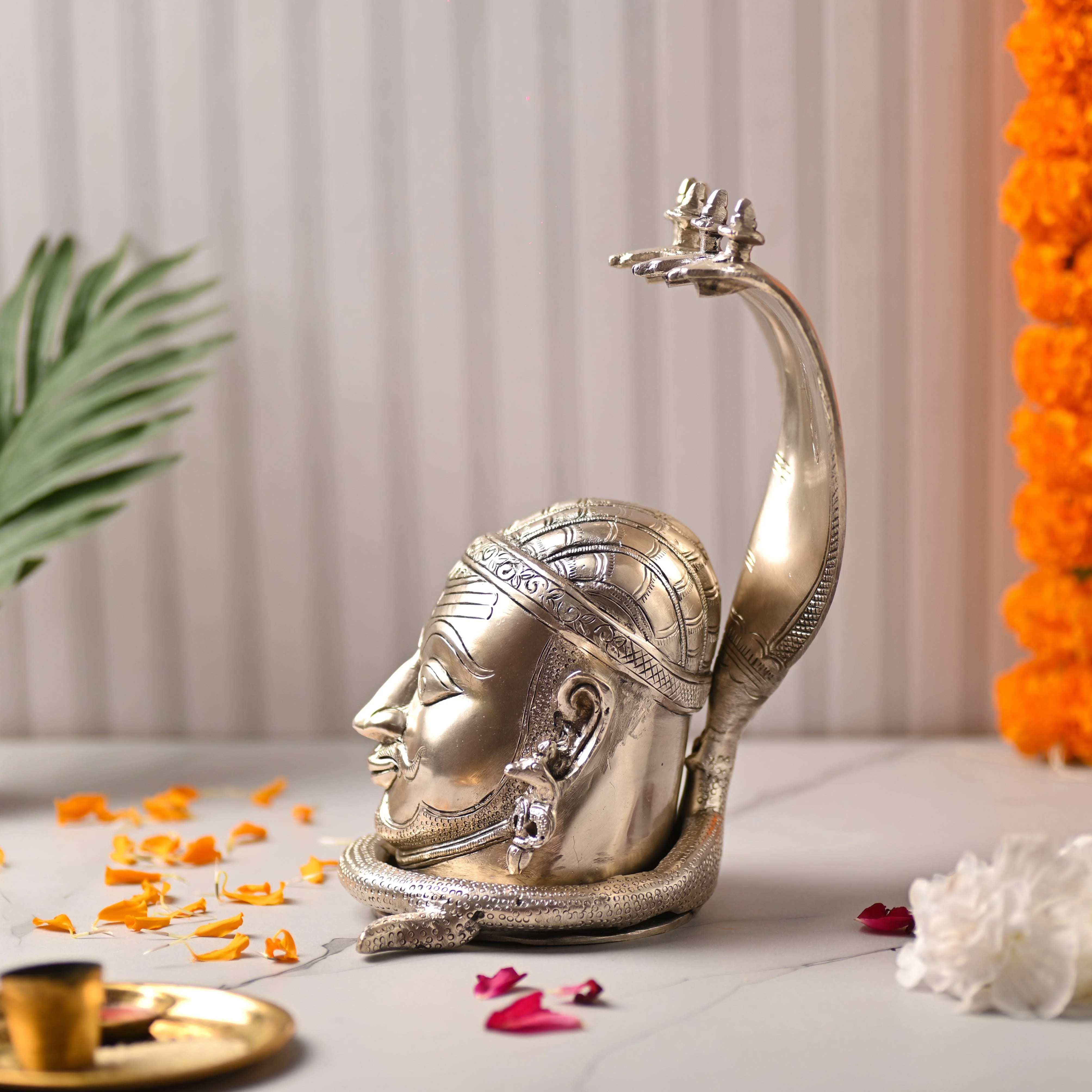 Brass Silver Plated Shiva Head with Sheshnaag (9.5 Inch) - Image 5