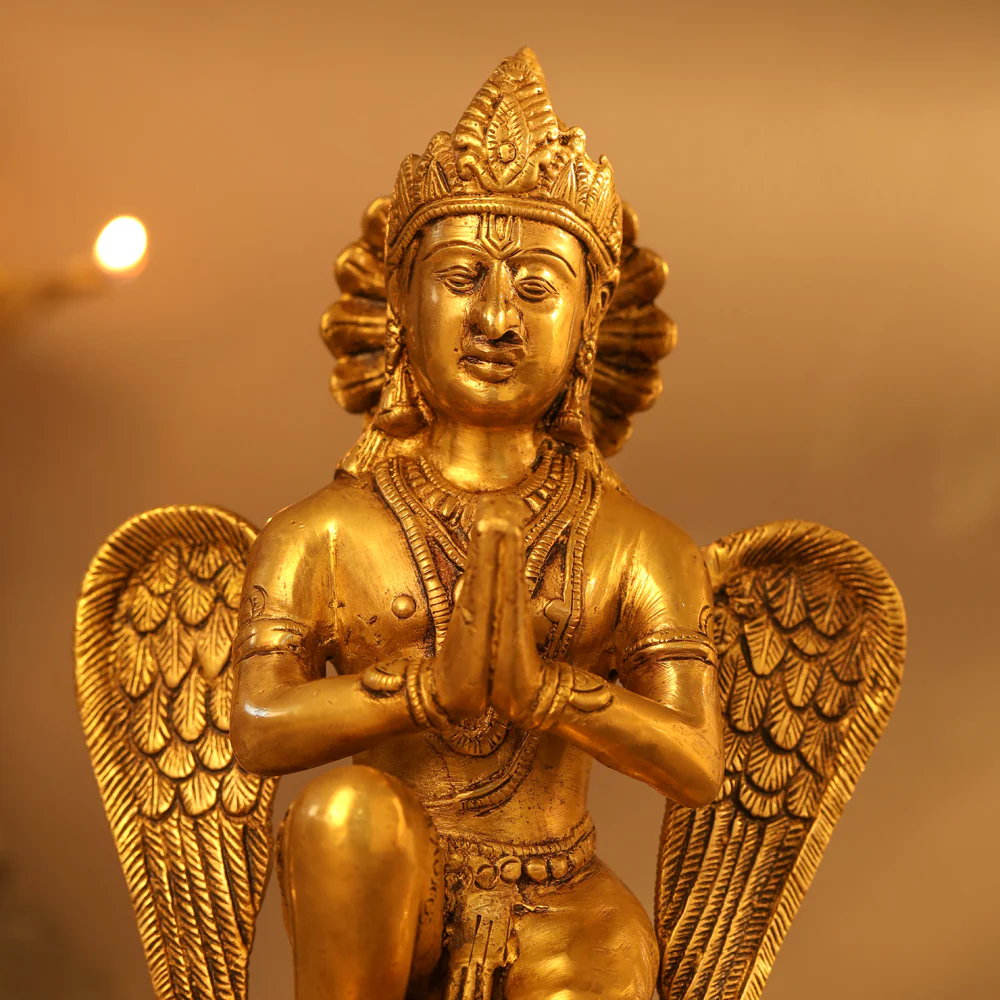 Brass Sitting Garuda Statue (9 Inch) - Image 4