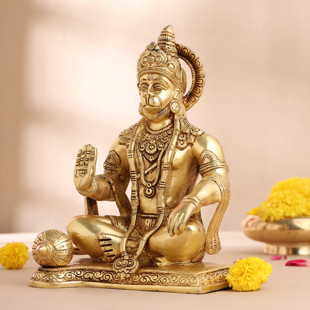 Brass Sitting Hanuman Statue (9.5 Inch) - Image 2