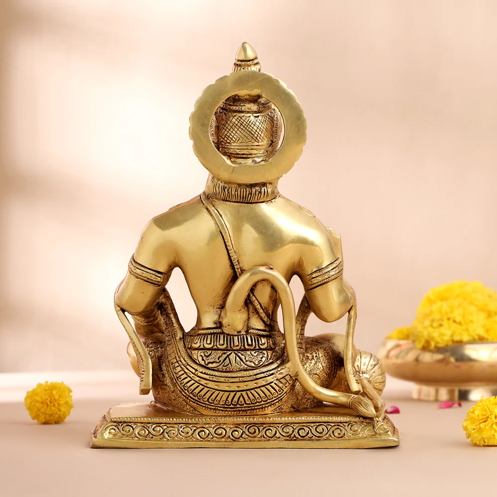 Brass Sitting Hanuman Statue (9.5 Inch) - Image 3