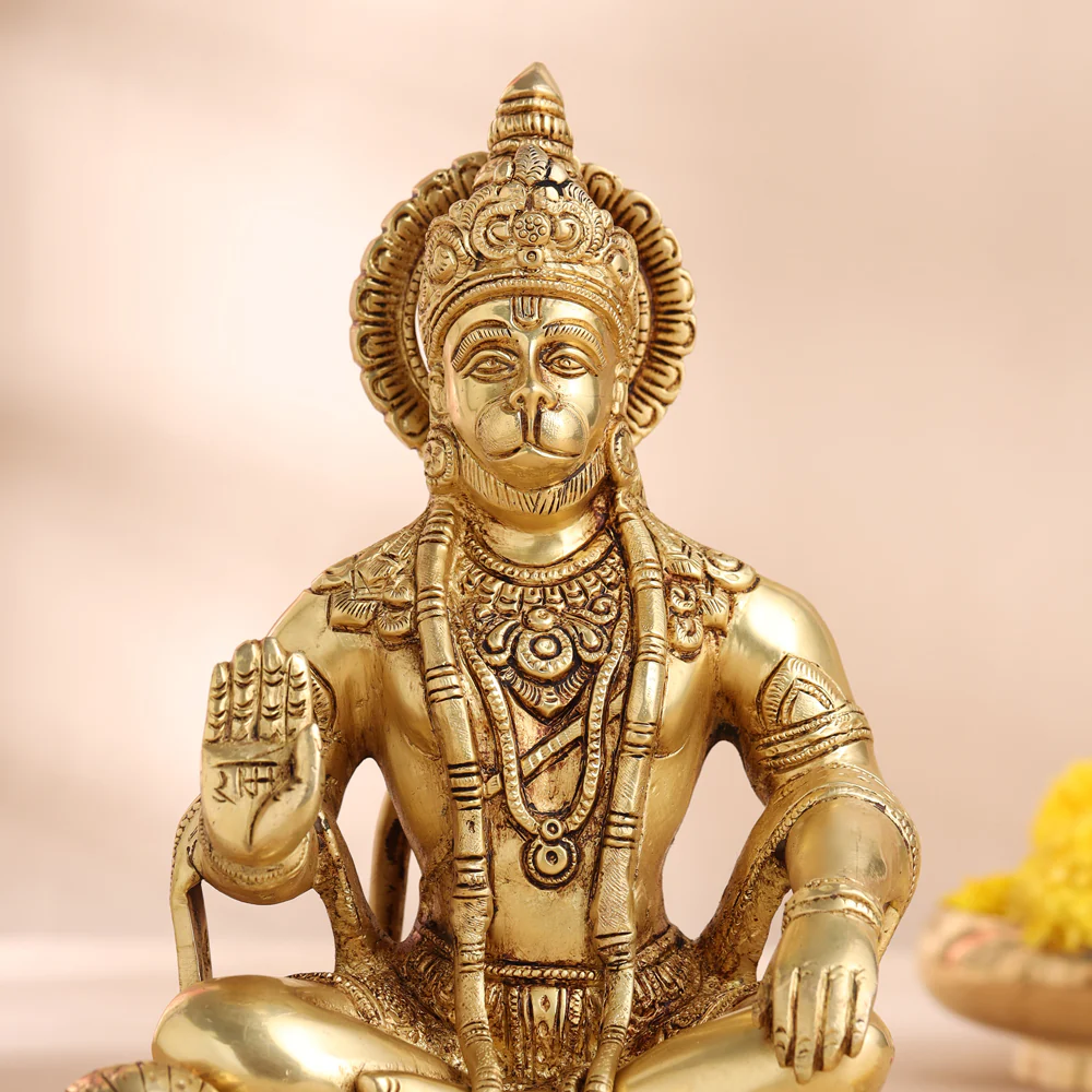 Brass Sitting Hanuman Statue (9.5 Inch) - Image 4