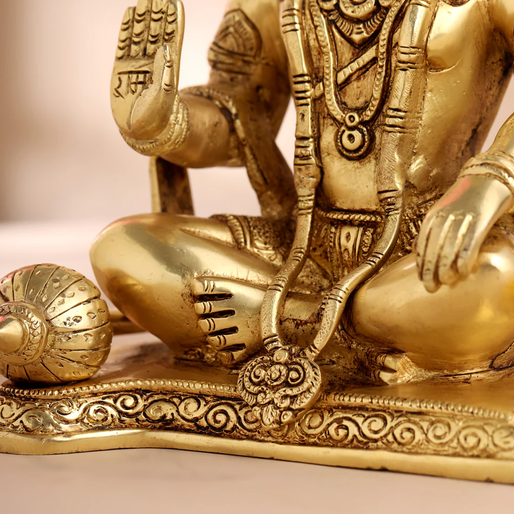 Brass Sitting Hanuman Statue (9.5 Inch) - Image 5
