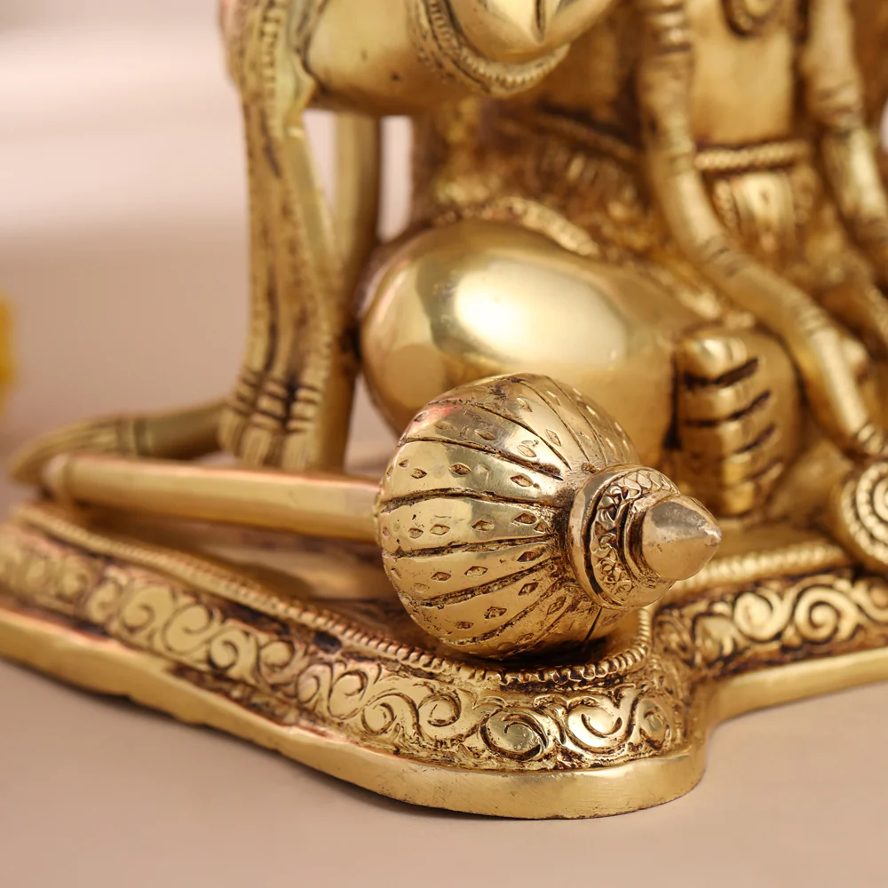Brass Sitting Hanuman Statue (9.5 Inch) - Image 6