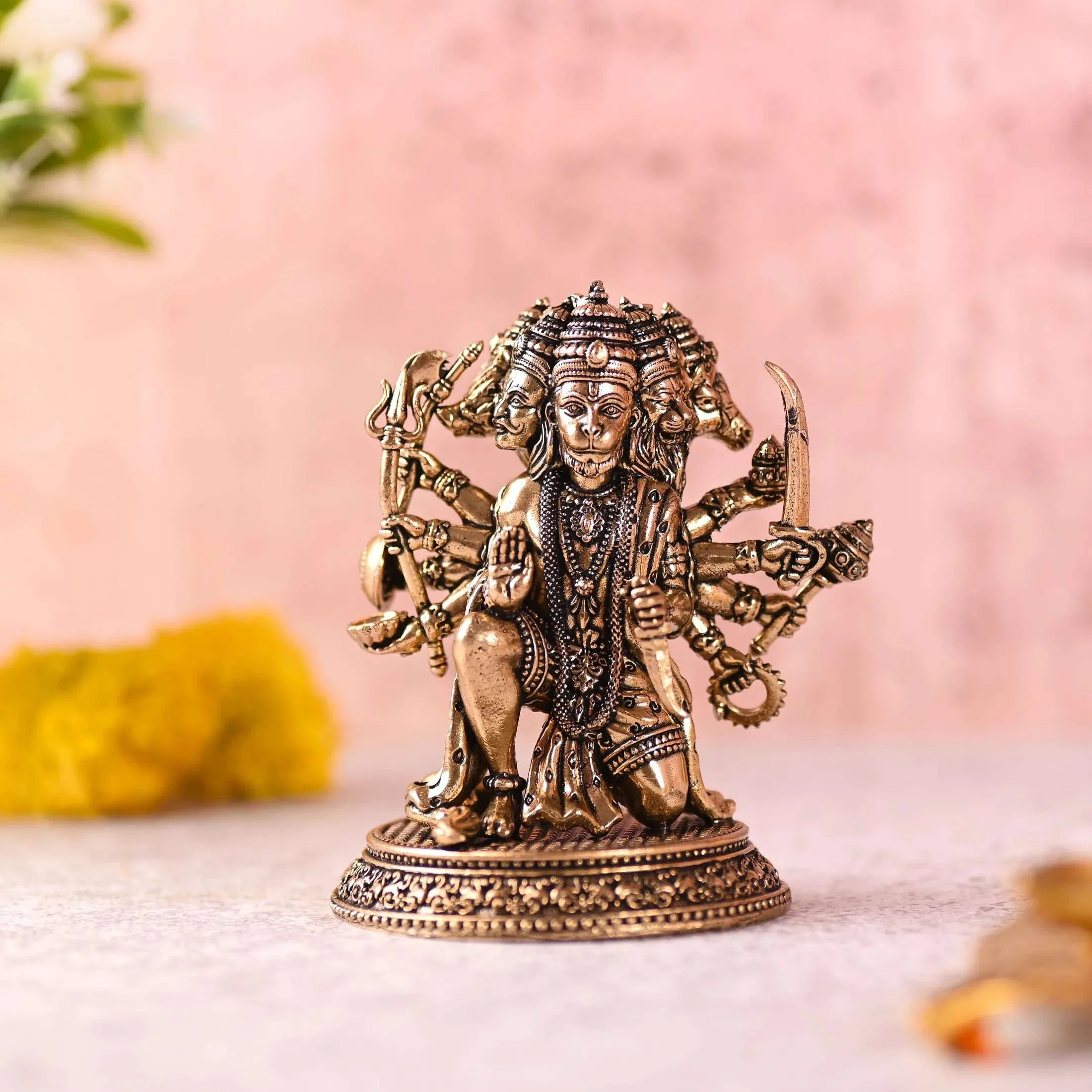 Brass Sitting Panchmukhi Hanuman Lightweight Idol