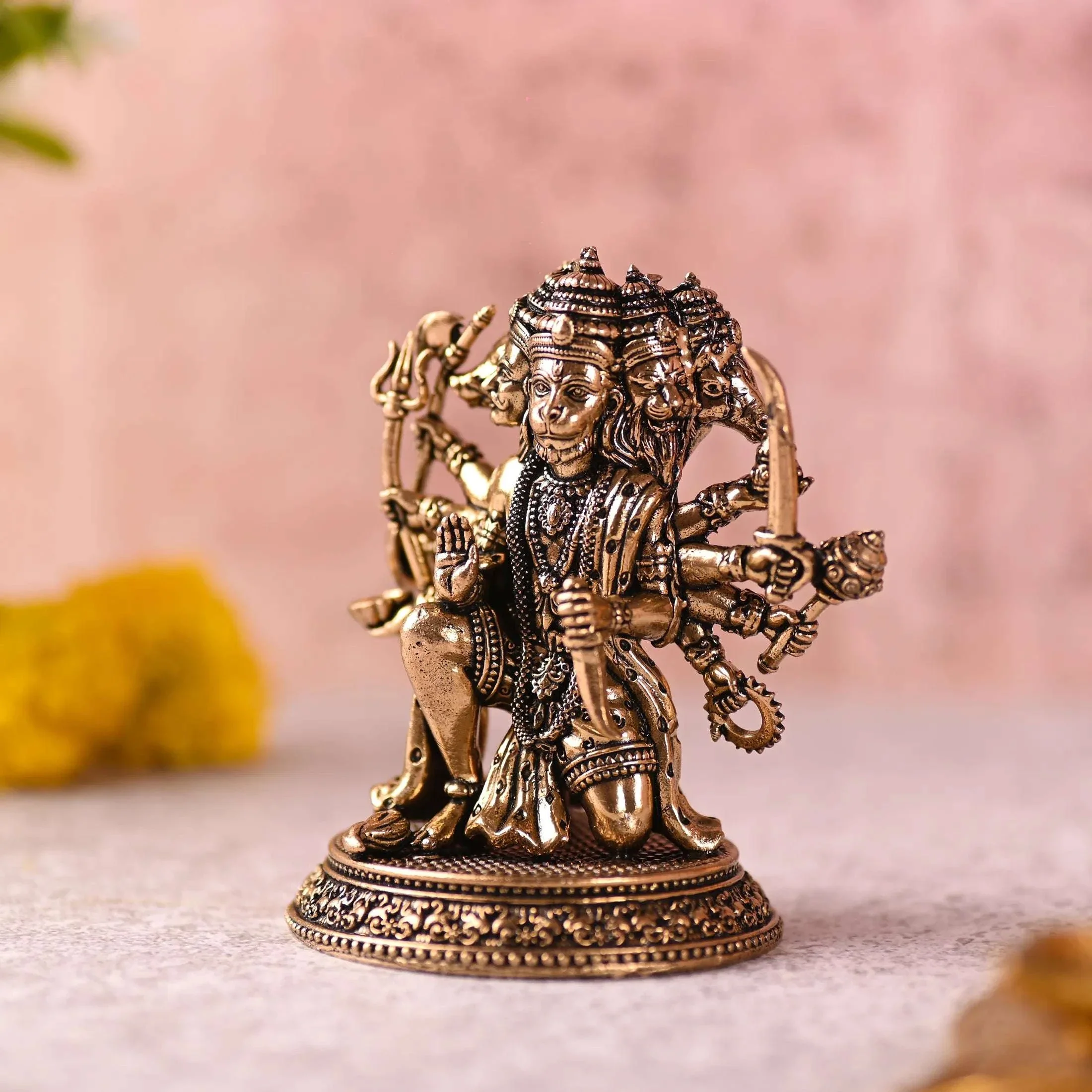 Brass Sitting Panchmukhi Hanuman Lightweight Idol - Image 2
