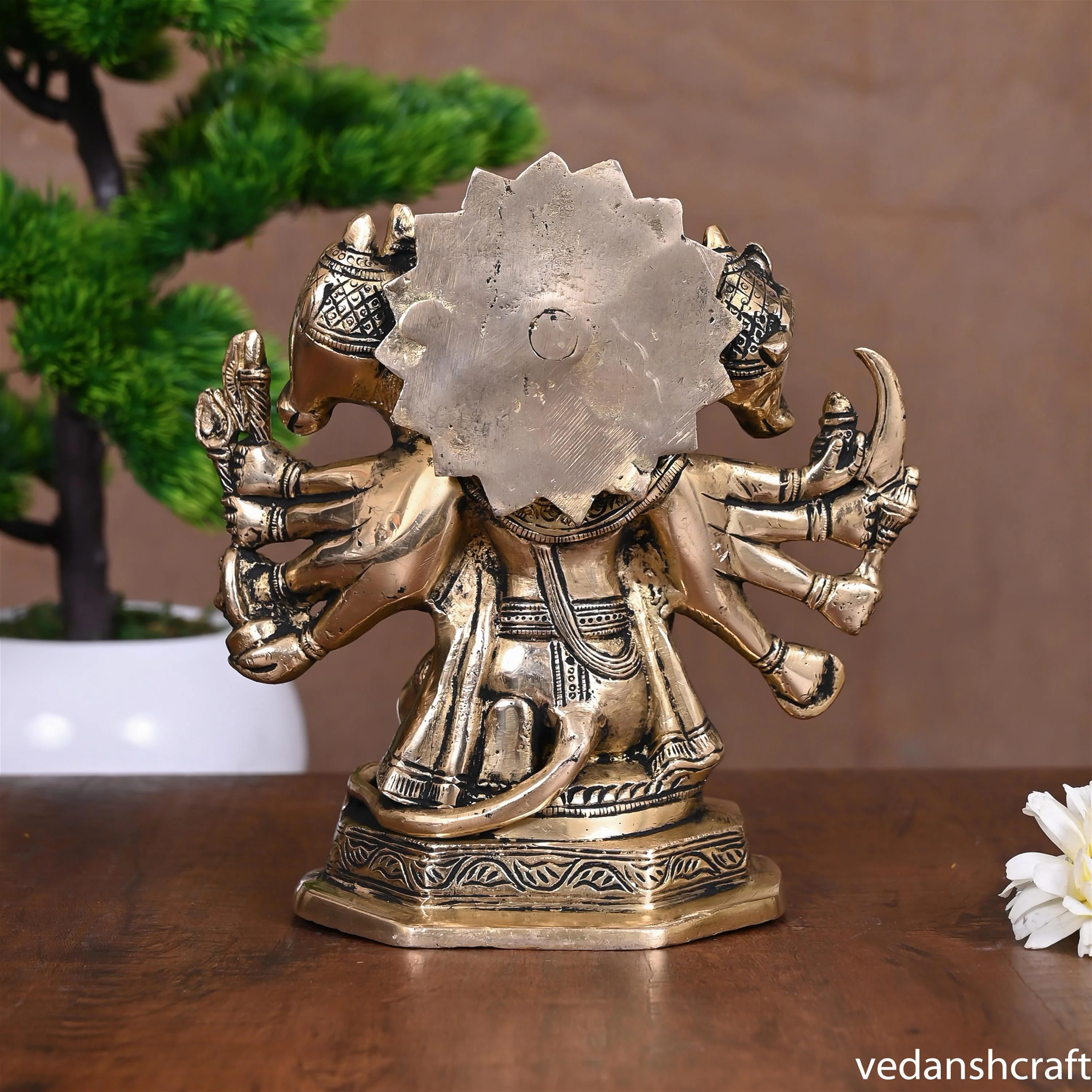 Brass Sitting Panchmukhi Hanuman Idol (7") - Image 3