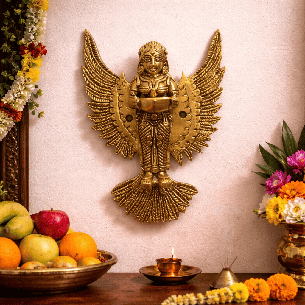 Brass Standing Deep Lakshmi Wall Hanging Idol With Wings (8 Inch) - Image 5
