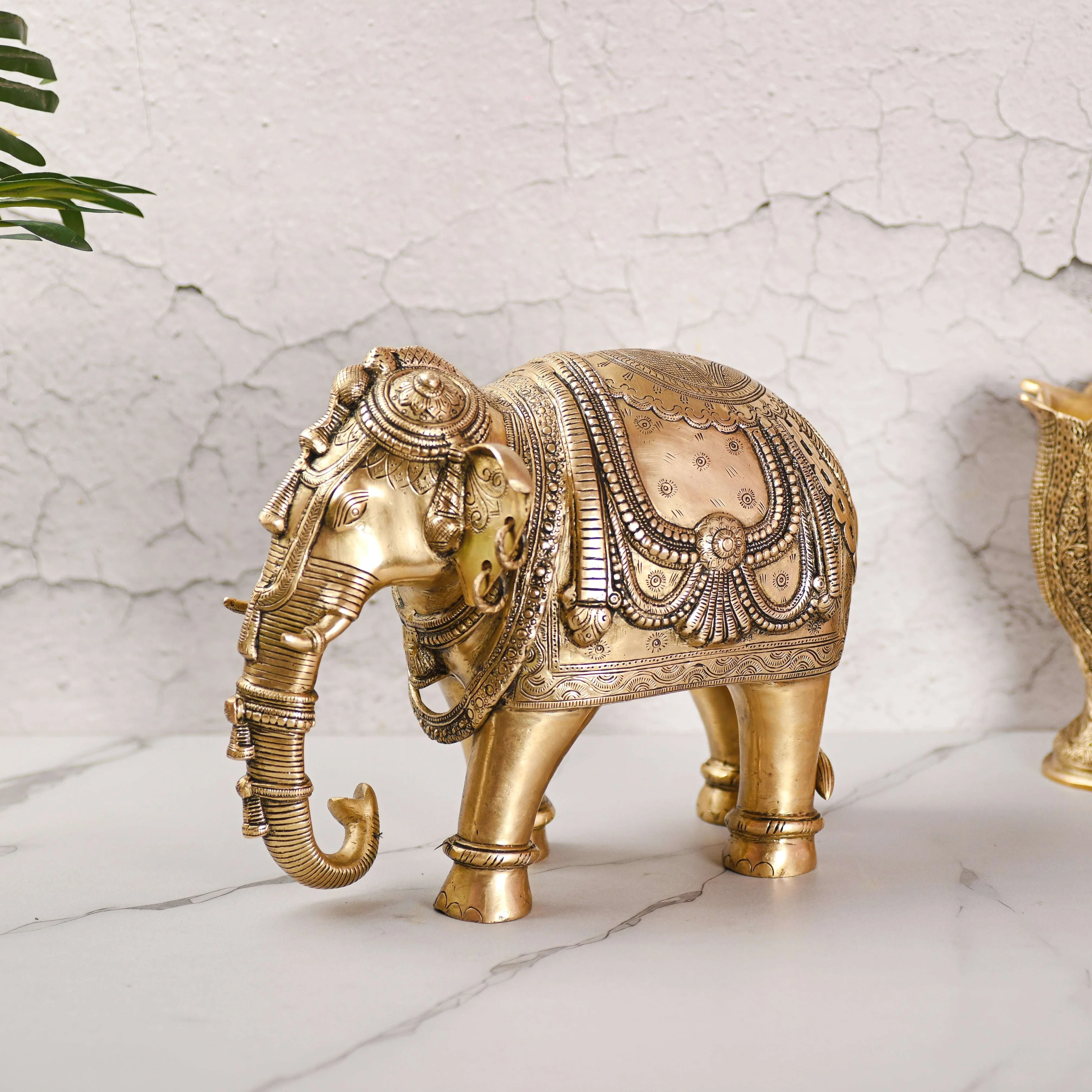 Brass Standing Elephant Royal Statue (10 Inch) - Image 2