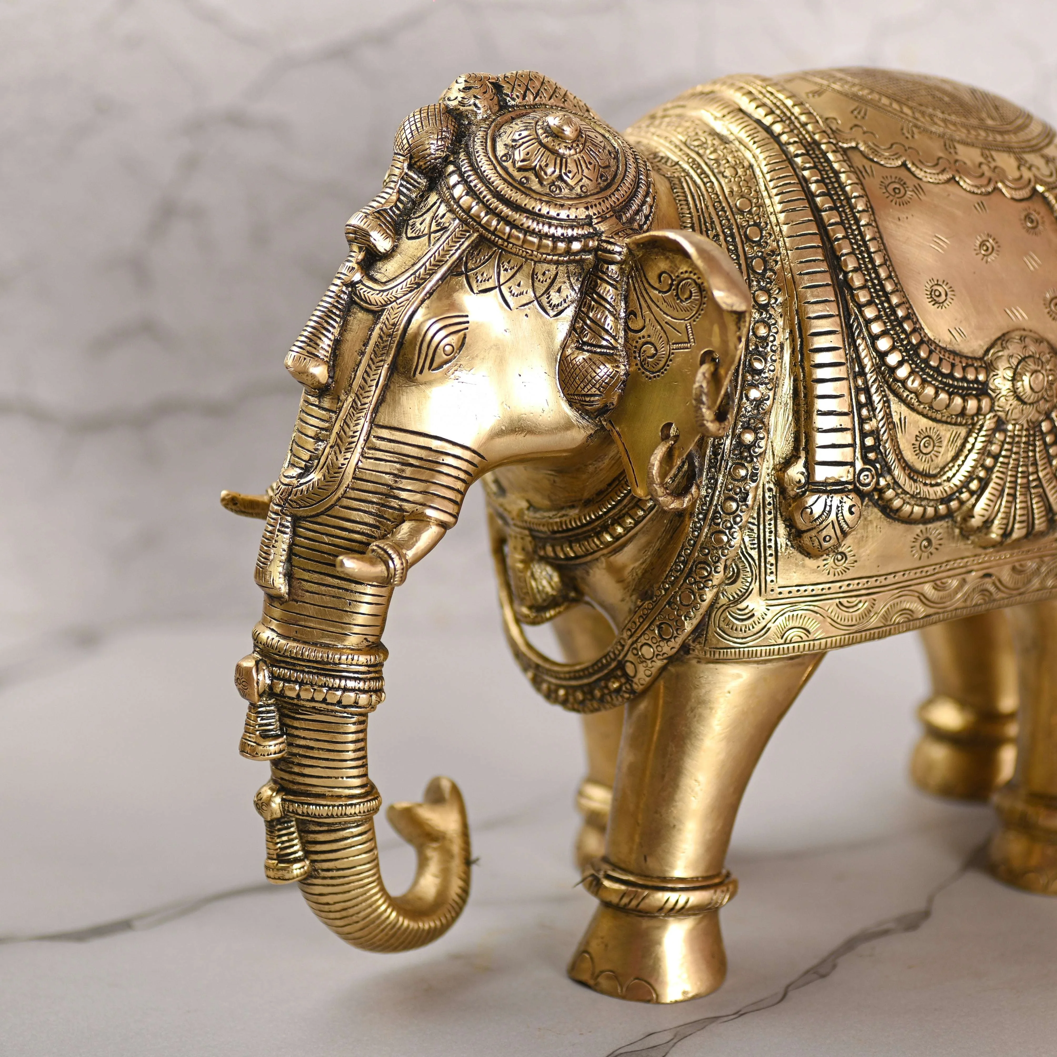 Brass Standing Elephant Royal Statue (10 Inch) - Image 5