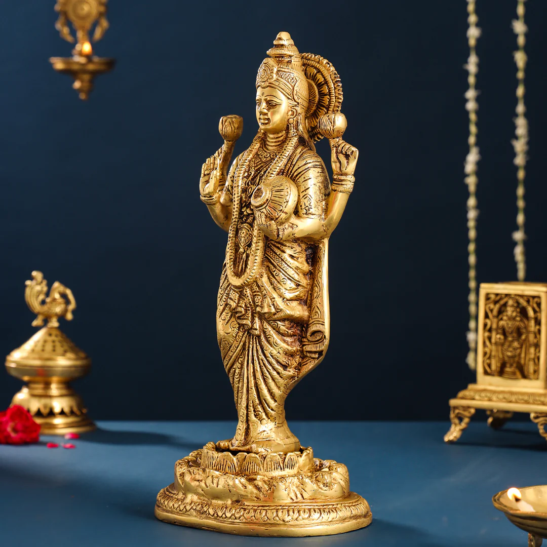 Brass Standing Goddess Lakshmi Idol (15 Inch) - Image 2