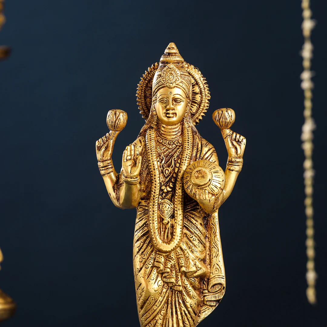 Brass Standing Goddess Lakshmi Idol (15 Inch) - Image 4