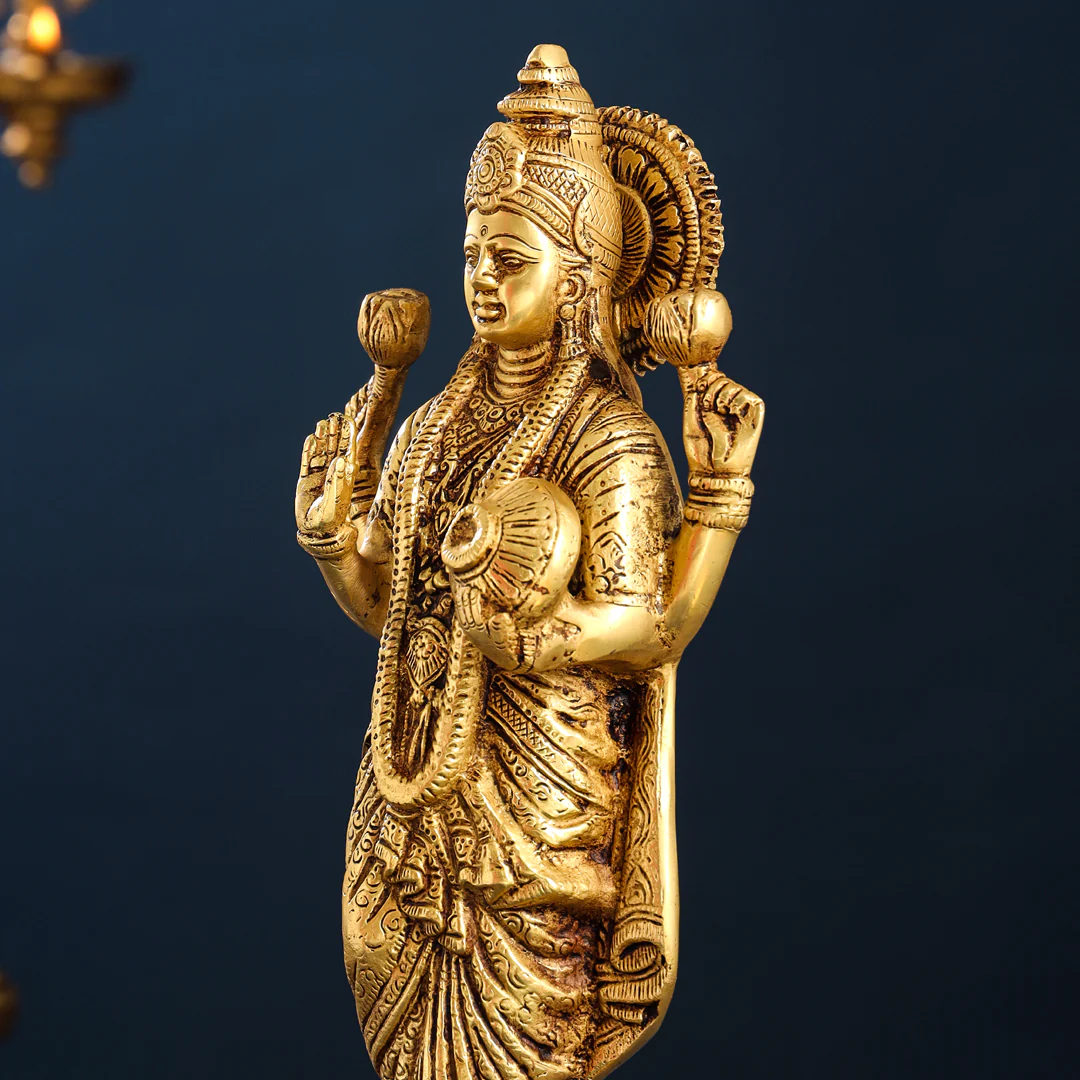 Brass Standing Goddess Lakshmi Idol (15 Inch) - Image 5