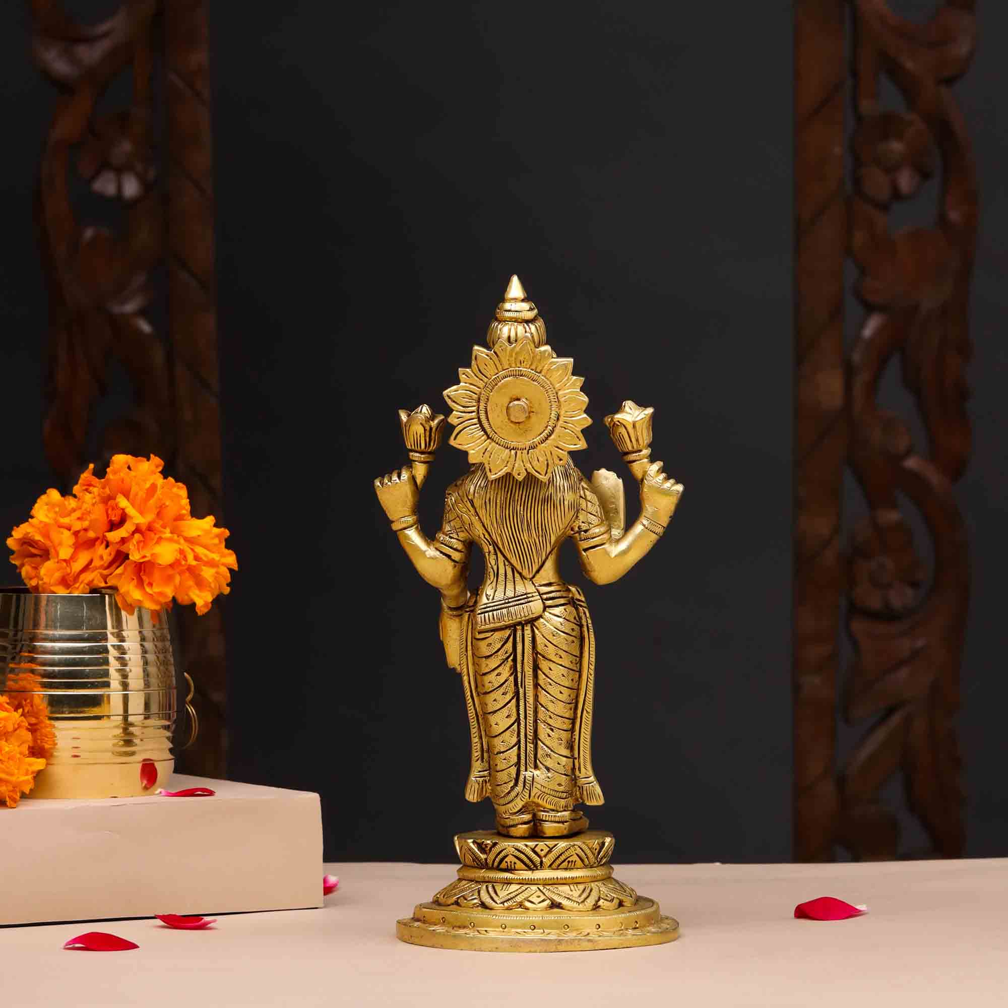 Brass Standing Goddess Lakshmi Idol (9 Inch) - Image 5