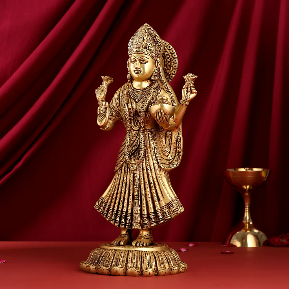 Brass Standing Goddess Lakshmi Statue (17.5 Inch) - Image 2