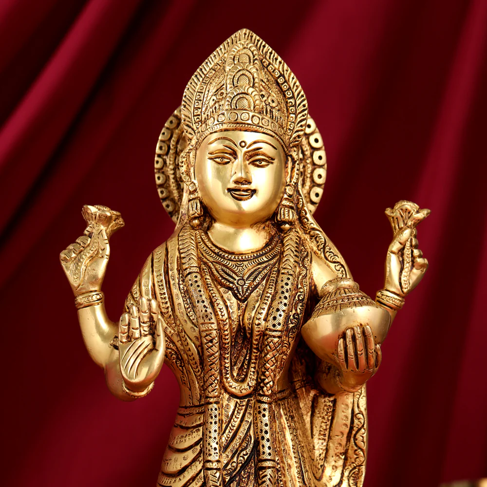 Brass Standing Goddess Lakshmi Statue (17.5 Inch) - Image 4