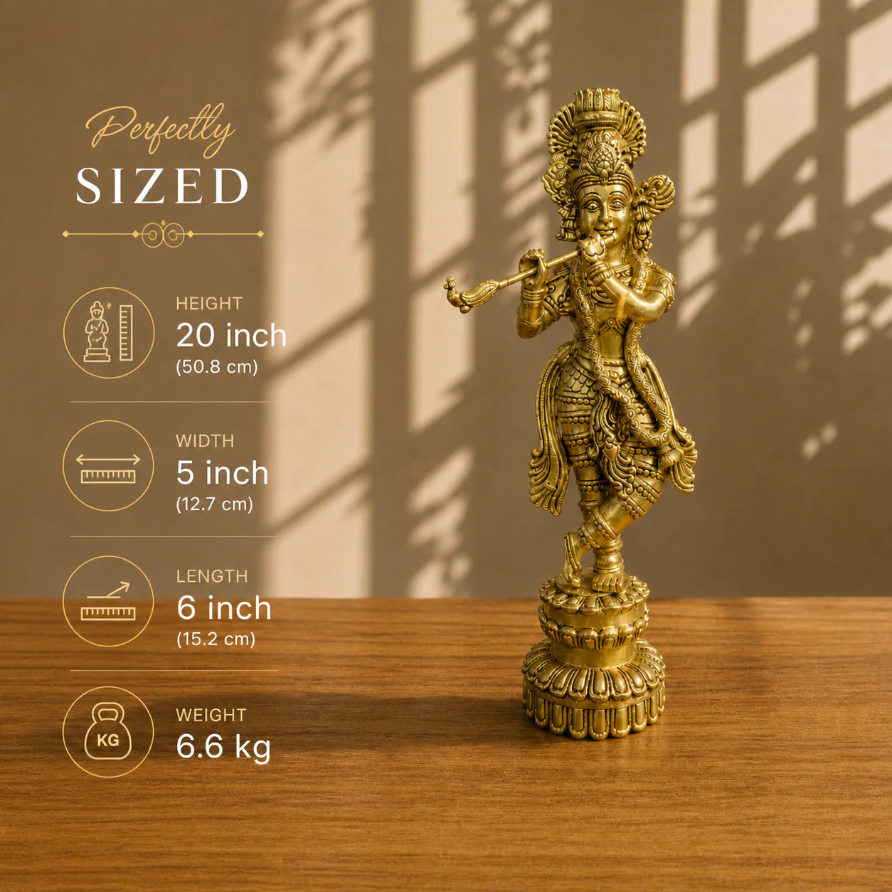 Brass Standing Krishna Idol (20 Inch) - Image 2