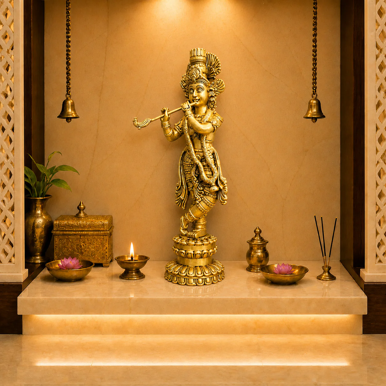 Brass Standing Krishna Idol (20 Inch) - Image 6