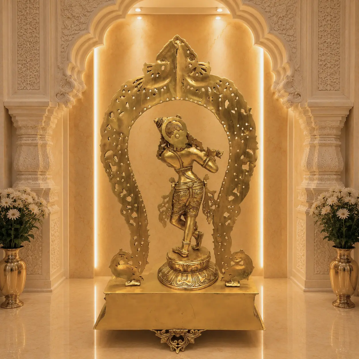 Brass Standing Krishna Idol On Throne / Singhasan (31 Inch) - Image 6