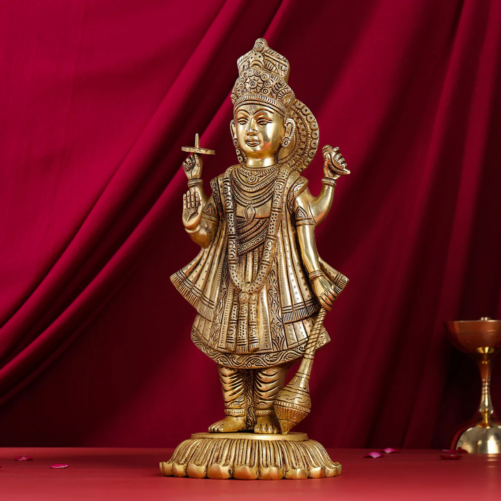 Brass Standing Lord Vishnu Statue (17.5 Inch) - Image 2