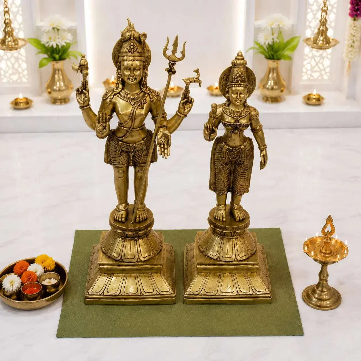 Brass Standing Shiva Parvati Idol Set (34 Inch) - Image 4