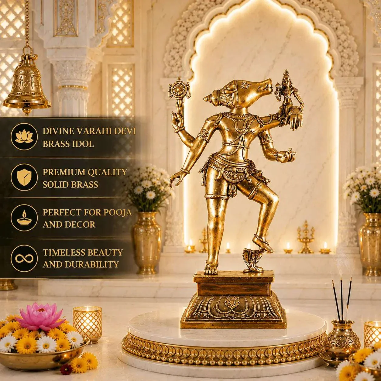 Brass Standing Varahi Devi Idol (24 Inch) - Image 5