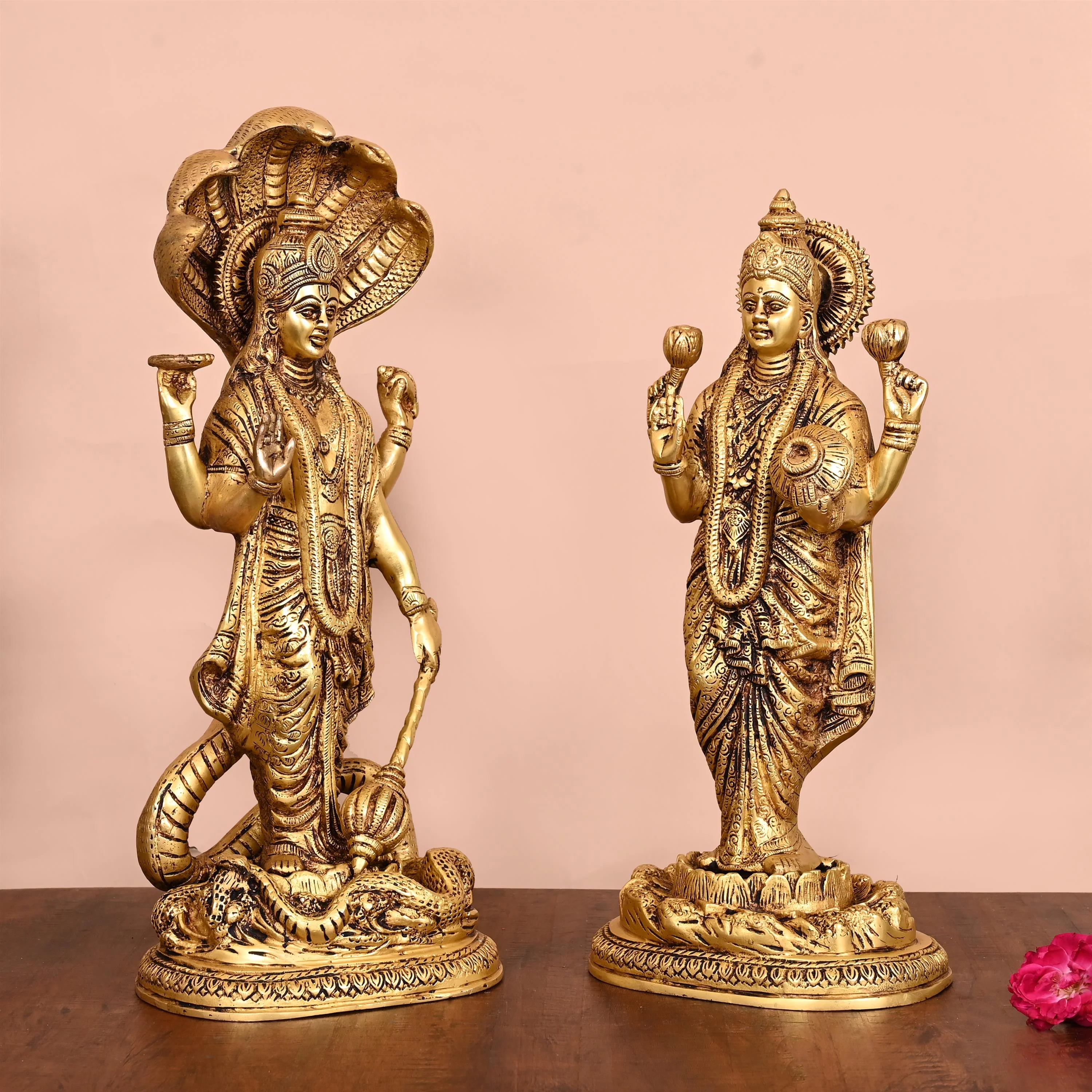 Brass Standing Vishnu Lakshmi Set - Image 2