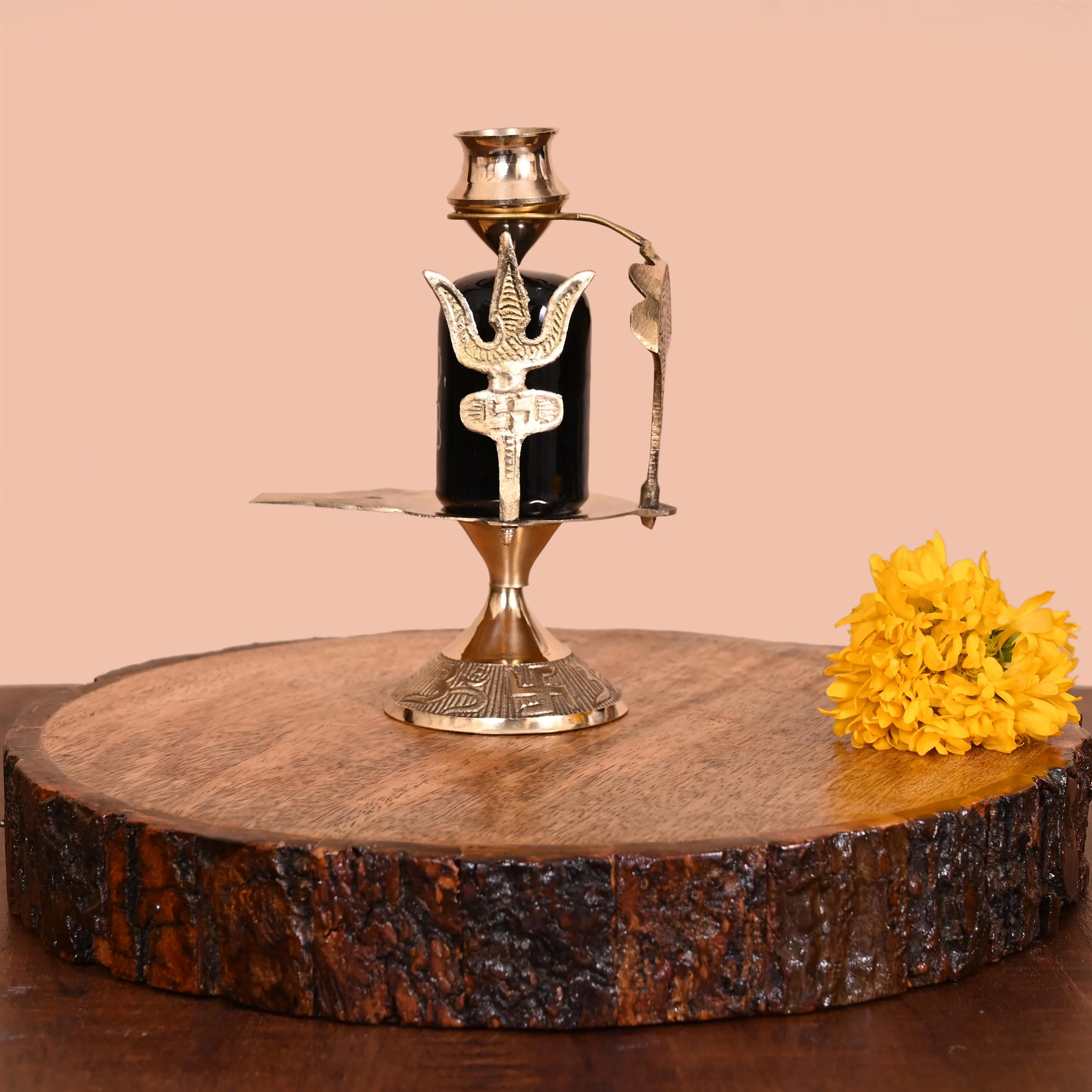 Brass Stone Shivling Idol (5.5 Inch) - Image 3