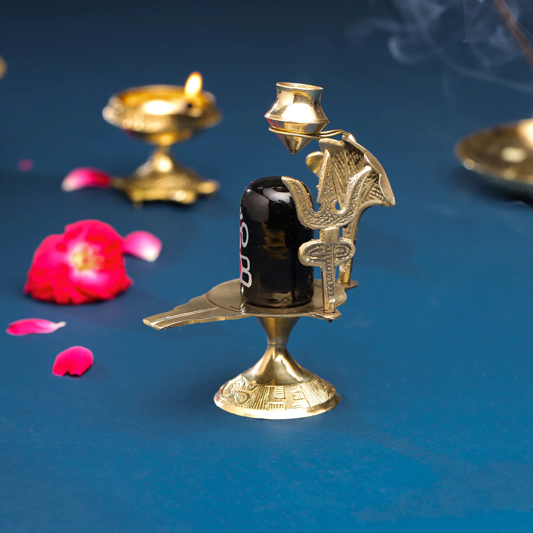 Brass Stone Shivling Idol (5 Inch) - Image 3