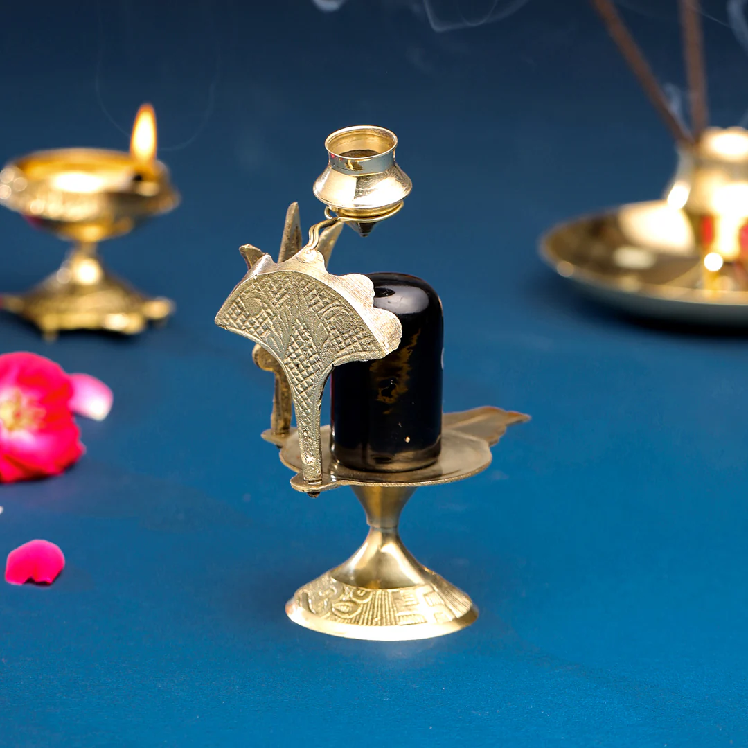 Brass Stone Shivling Idol (5 Inch) - Image 4