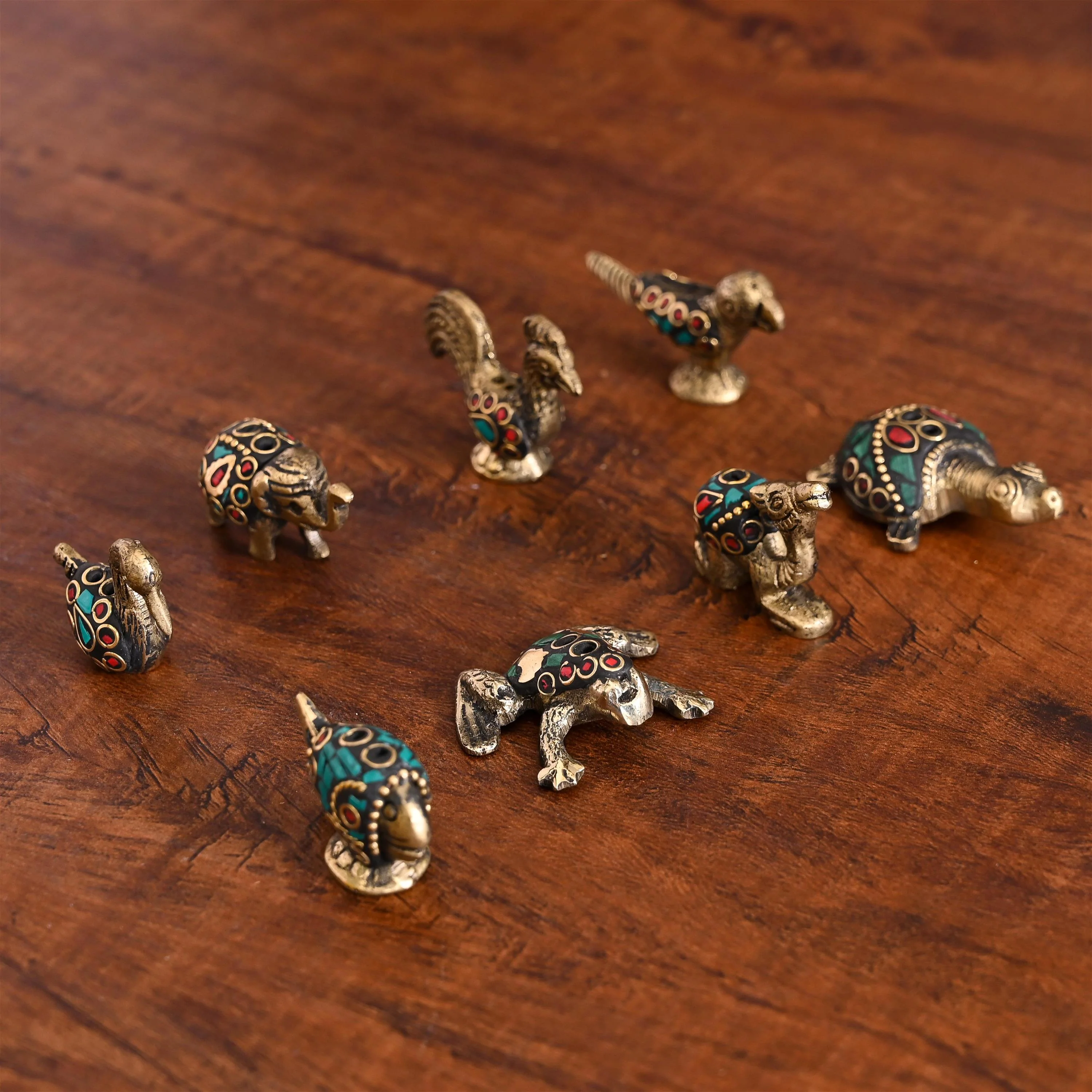 Brass Stone Work Animal Figurine Incense Holder Set