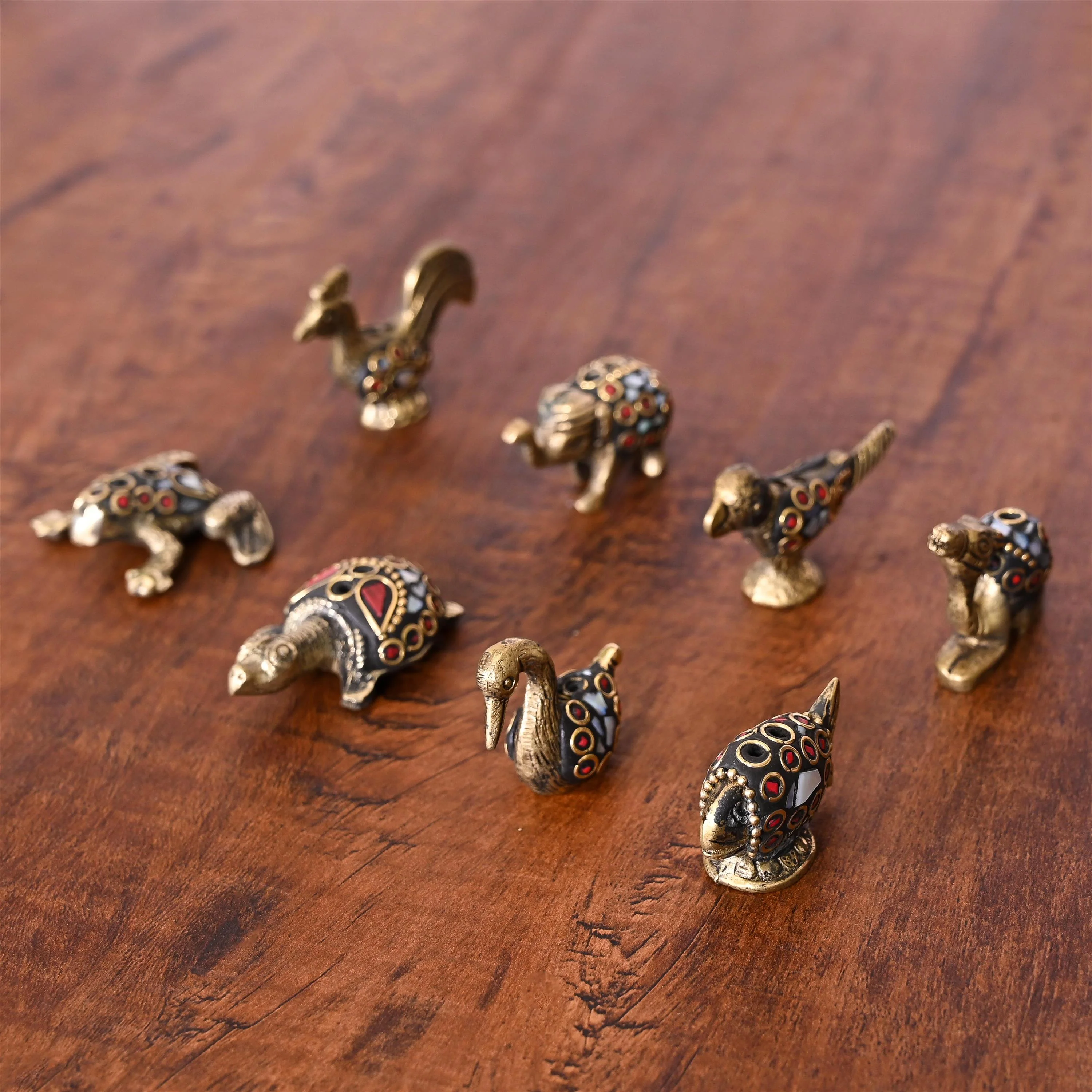 Brass Stone Work Animal Figurine Incense Holder Set - Image 10